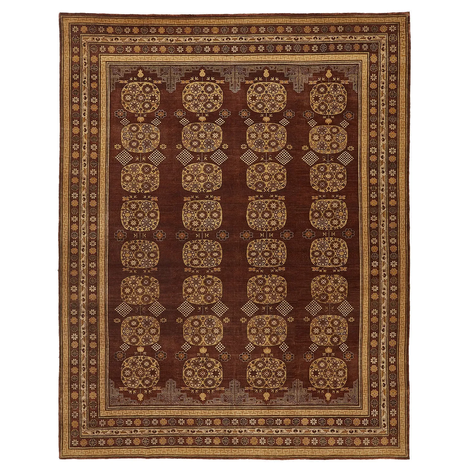 Brown Traditional Wool Rug - 9' x 12'