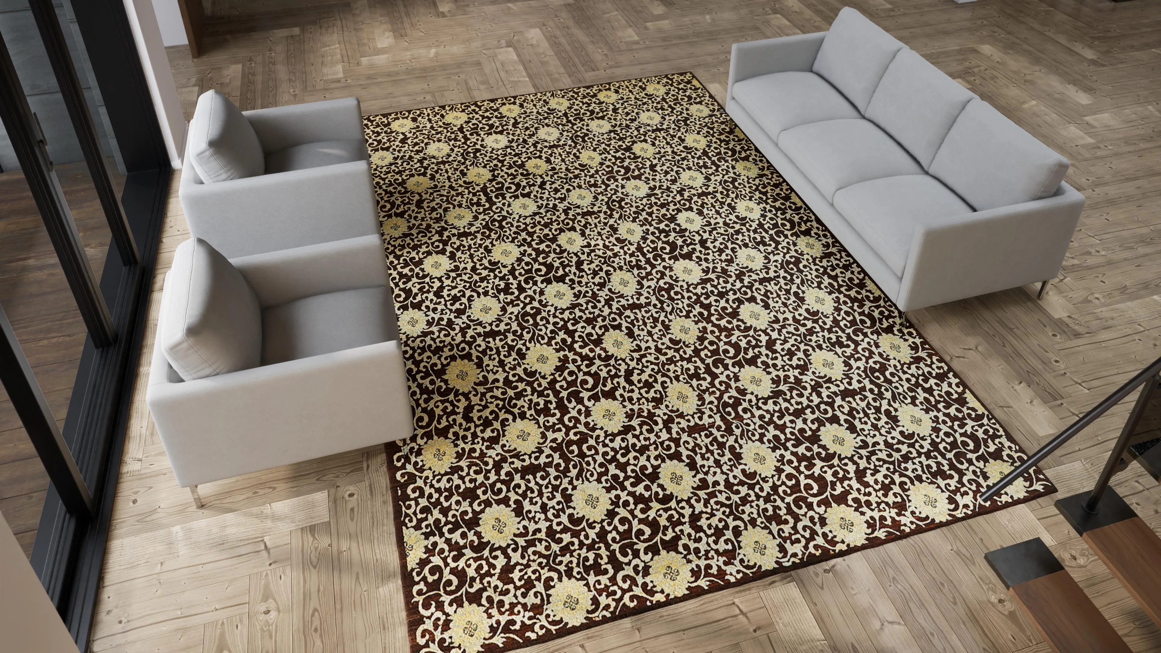 Brown Transitional Wool Rug - 9'11" x 13'6"