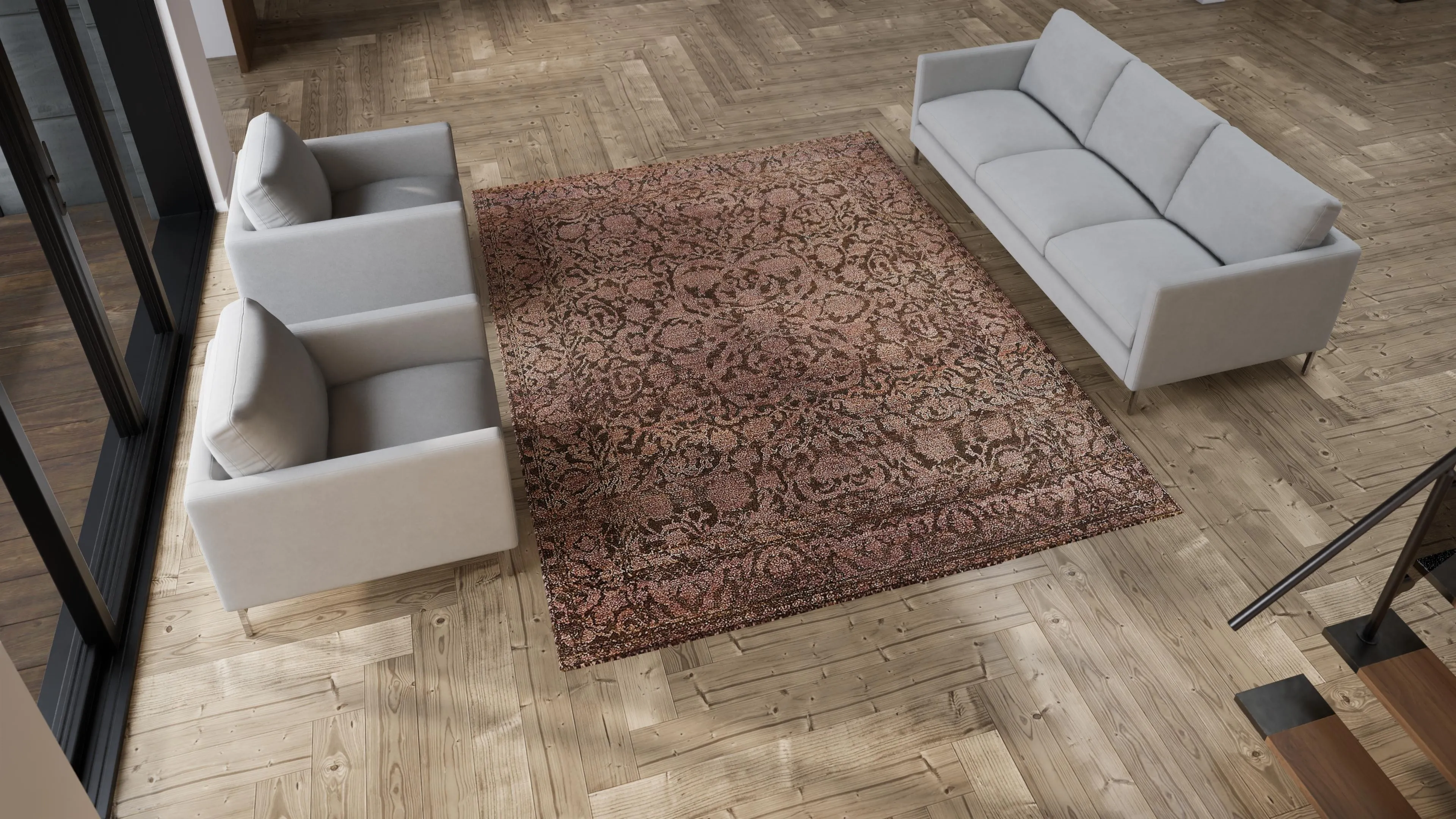 Brown Transitional Wool Silk Blend Rug - 7'8" x 10'11"