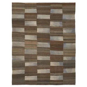 Brown Turkish Flatweave Wool Rug - 8'6" x 11'3"