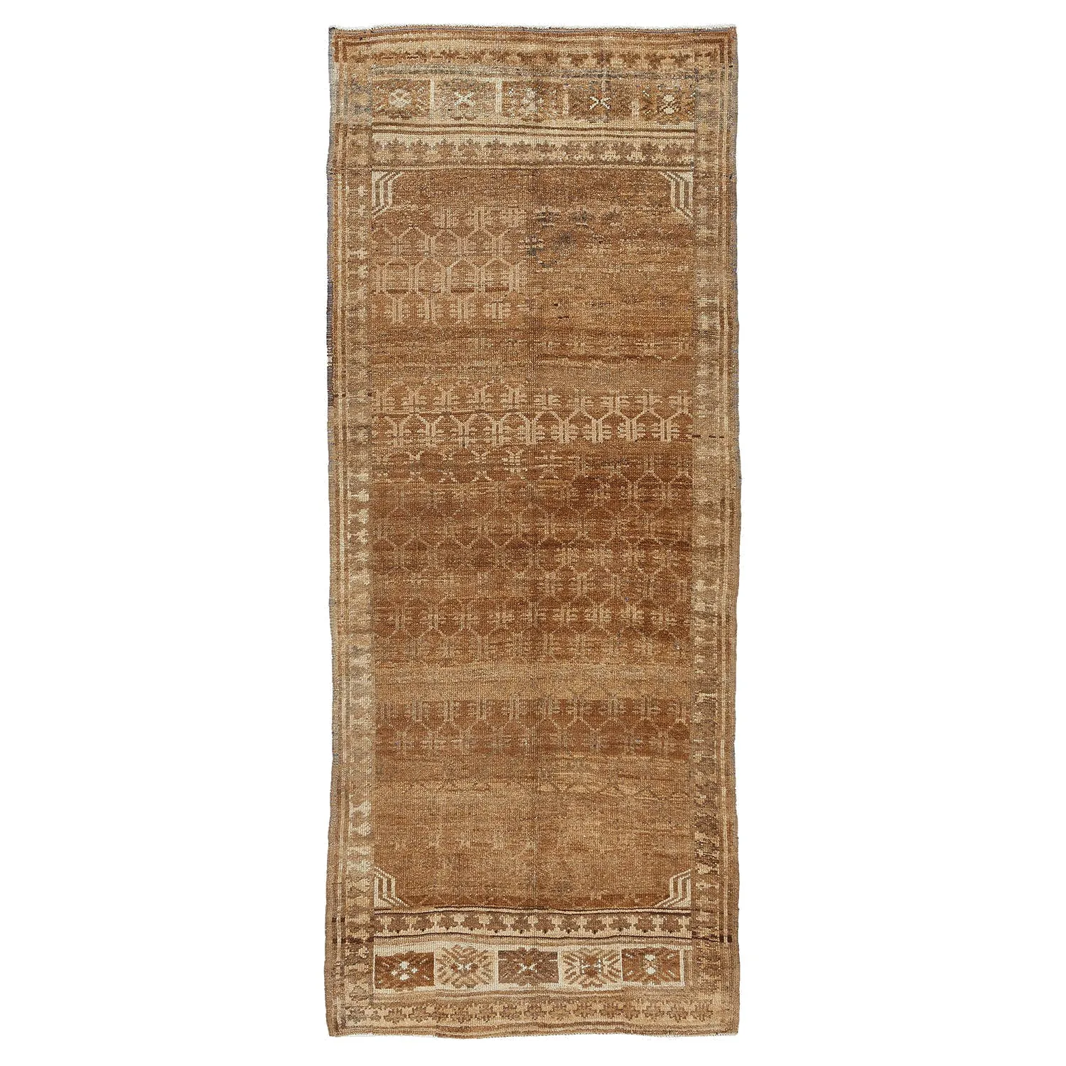 Brown Vintage Traditional Wool Rug - 3'10" x 9'6"