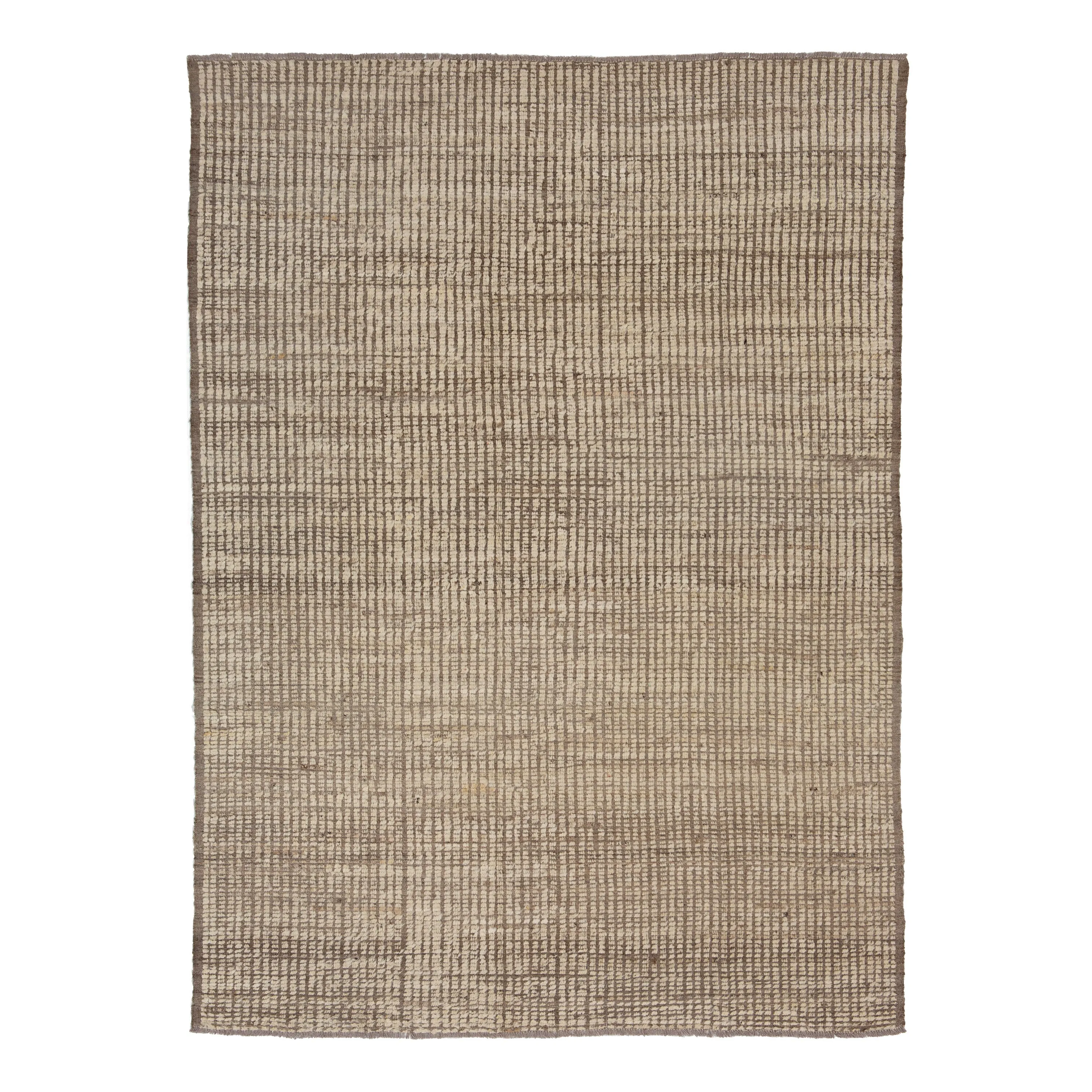 Brown Zameen Modern Wool Rug - 6'11" x 9'6"