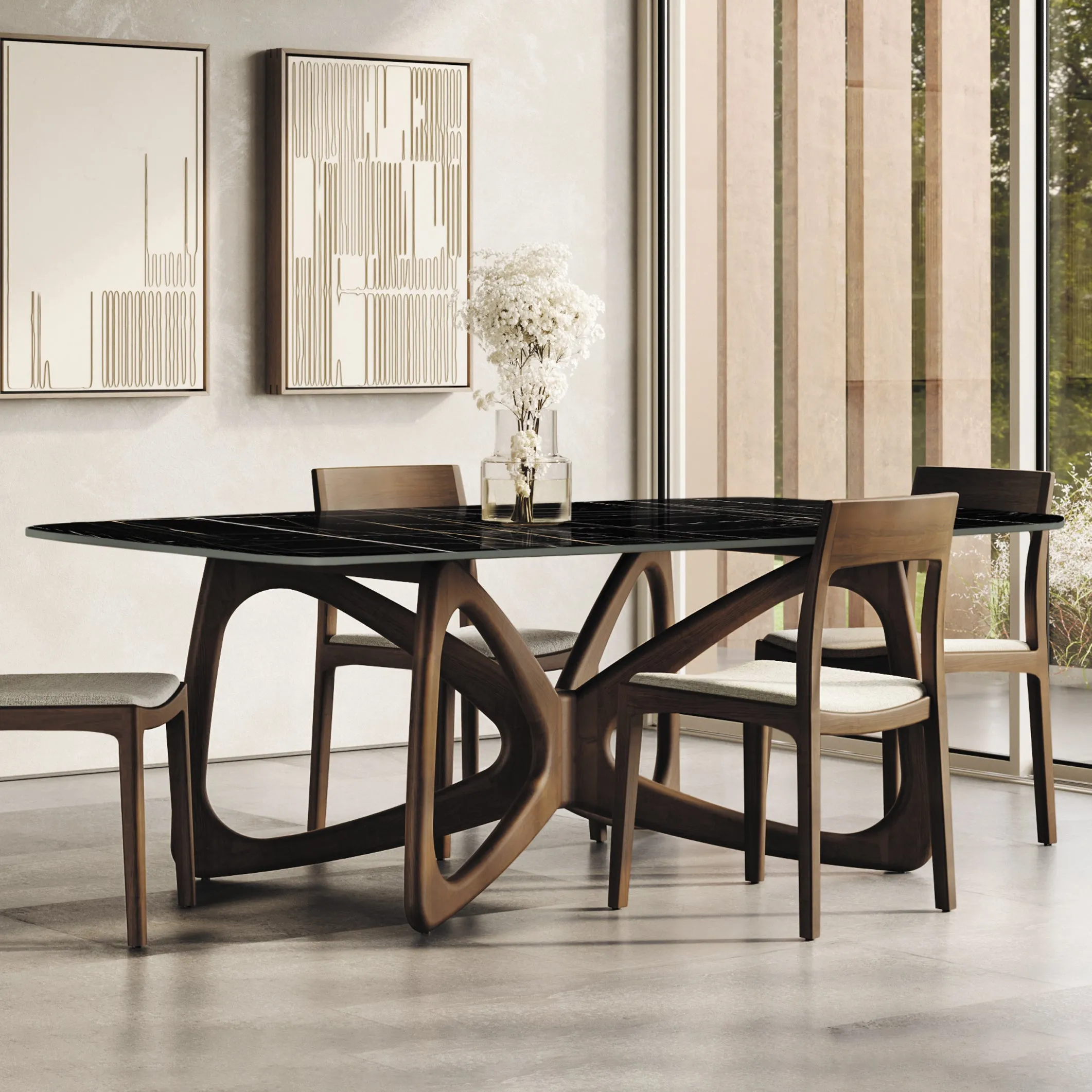 Butterfly Sintered Stone Boat Shaped Table
