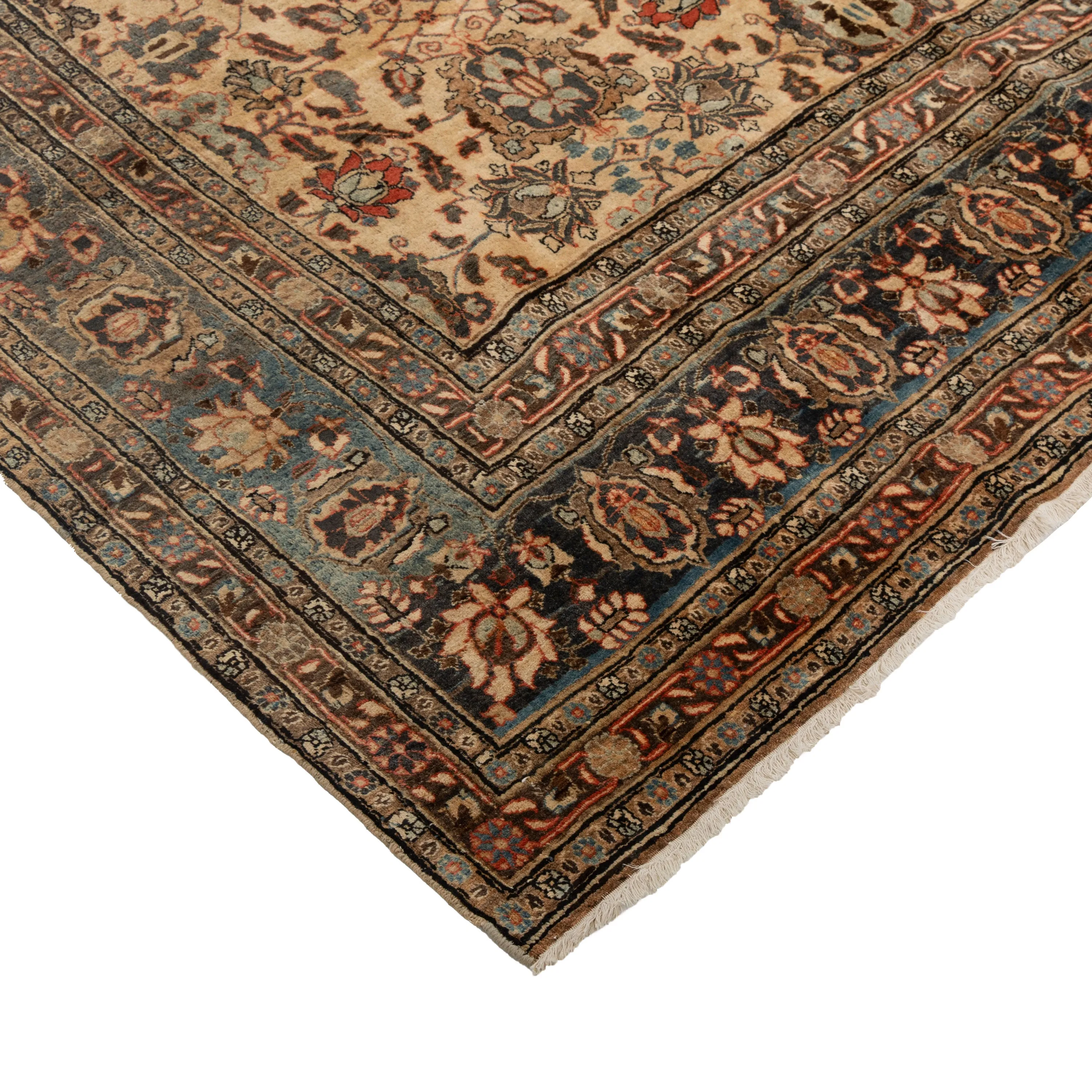 Cream Vintage Traditional Tabriz Wool Rug - 6'5" x 10'5"