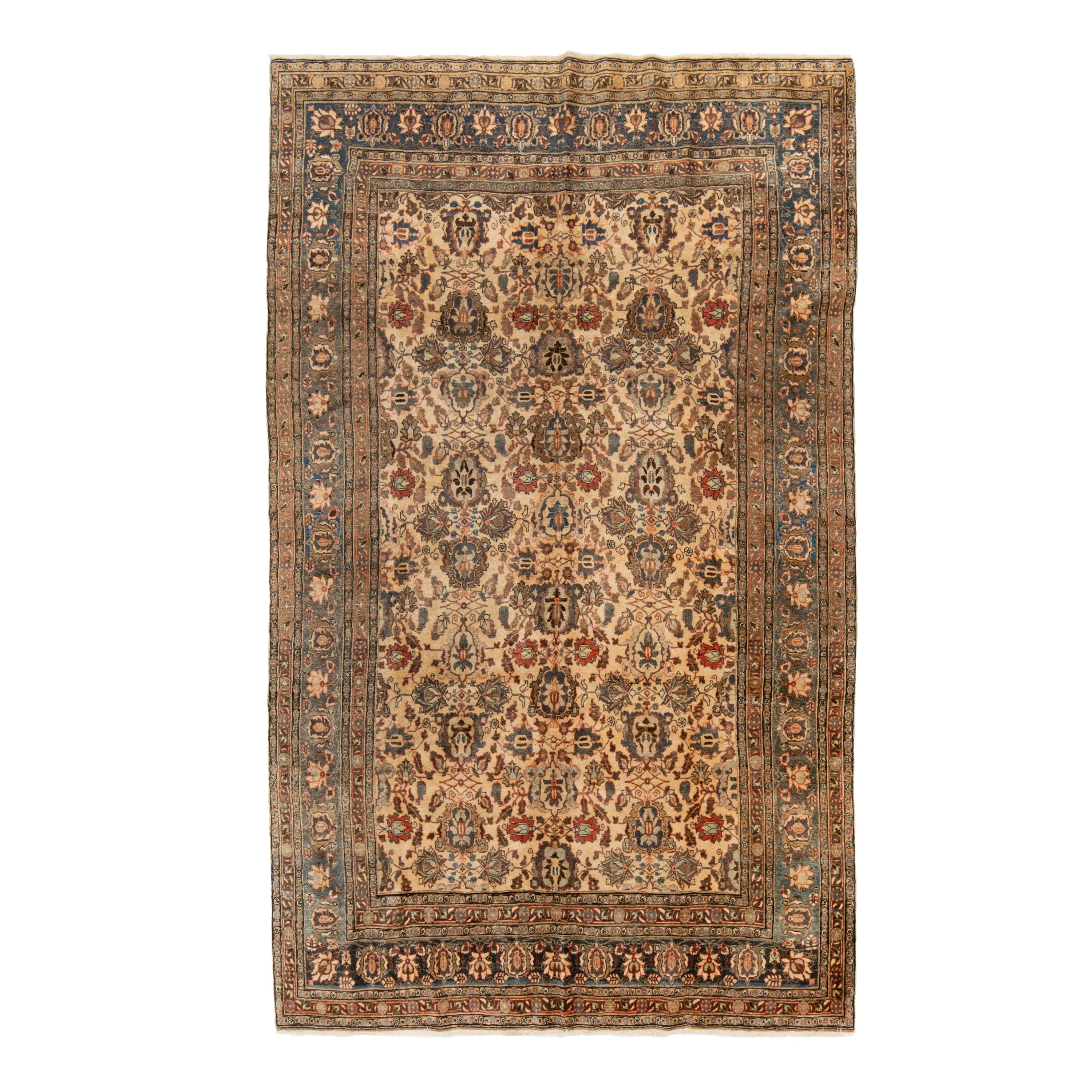 Cream Vintage Traditional Tabriz Wool Rug - 6'5" x 10'5"