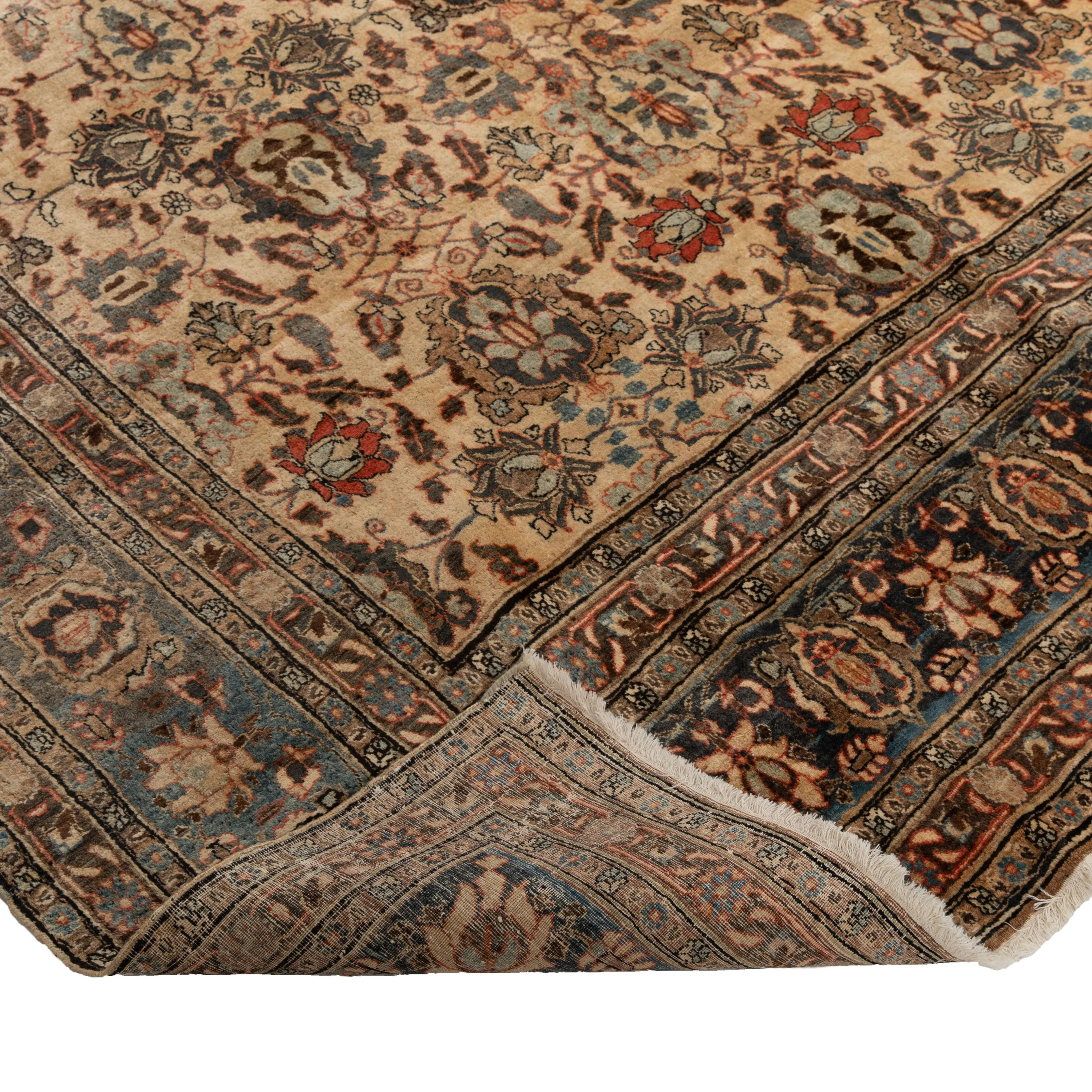 Cream Vintage Traditional Tabriz Wool Rug - 6'5" x 10'5"