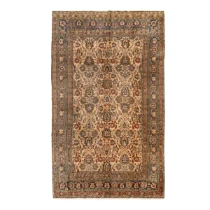 Cream Vintage Traditional Tabriz Wool Rug - 6'5" x 10'5"
