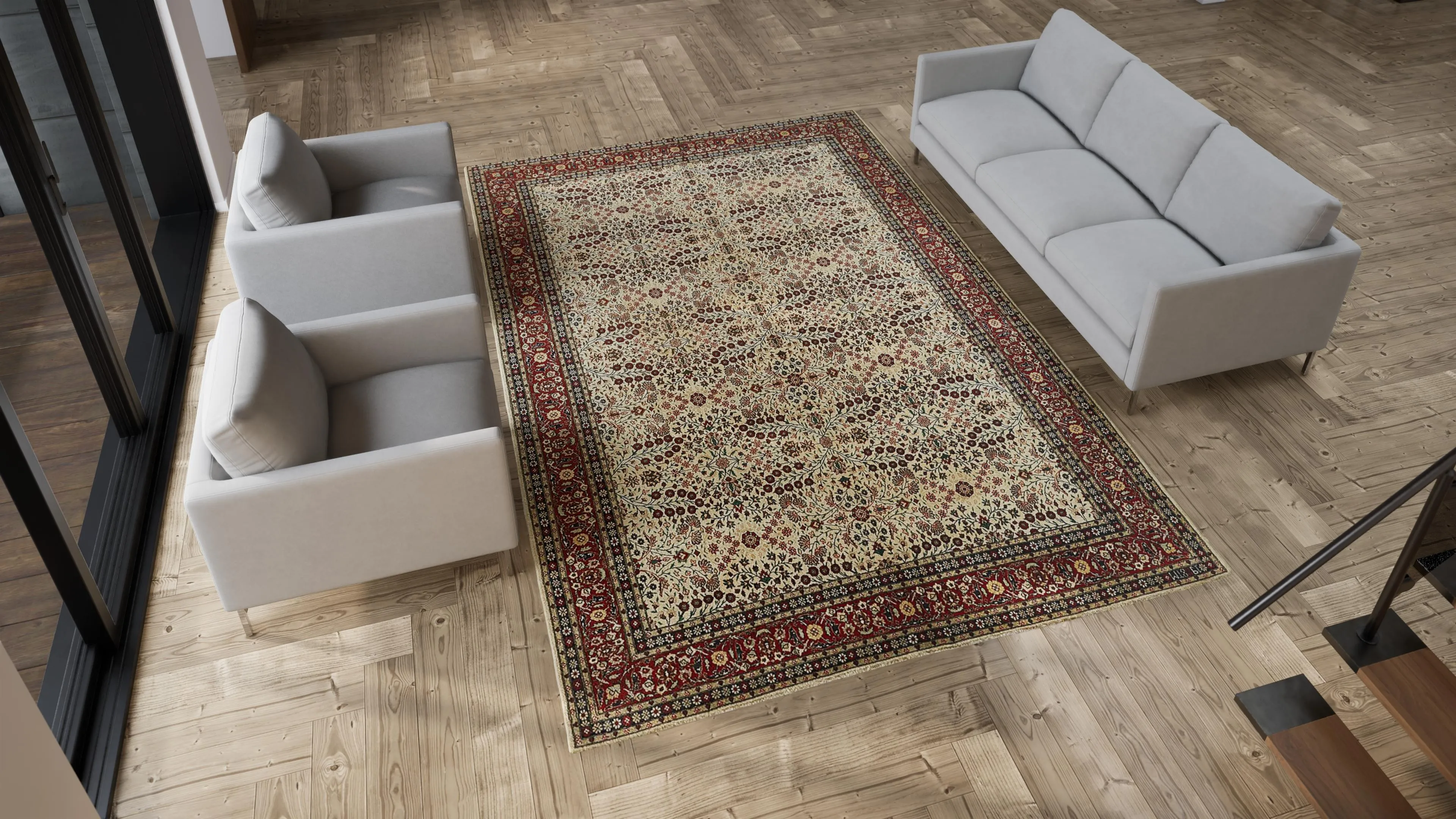 Cream Vintage Traditional Wool Rug - 7'9" x 12'