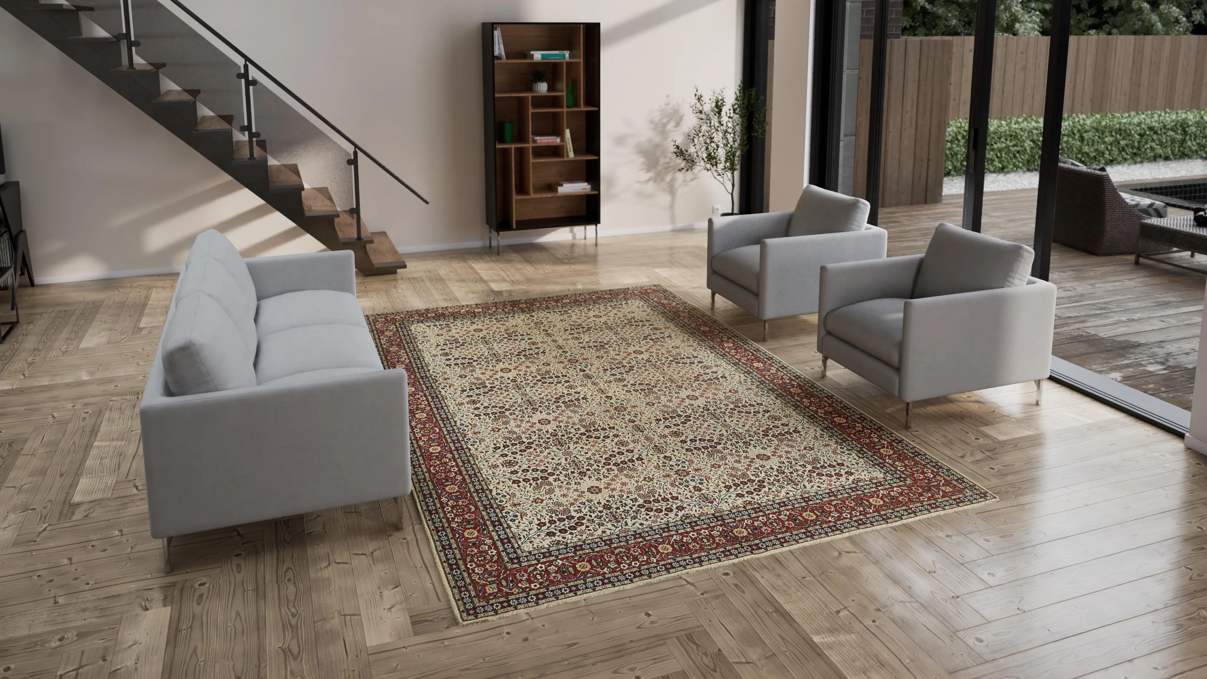 Cream Vintage Traditional Wool Rug - 7'9" x 12'