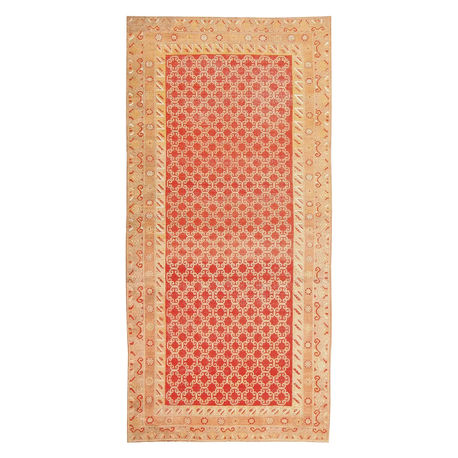 Gold & Red Antique Khotan Rug - 7'2" x 14'2"