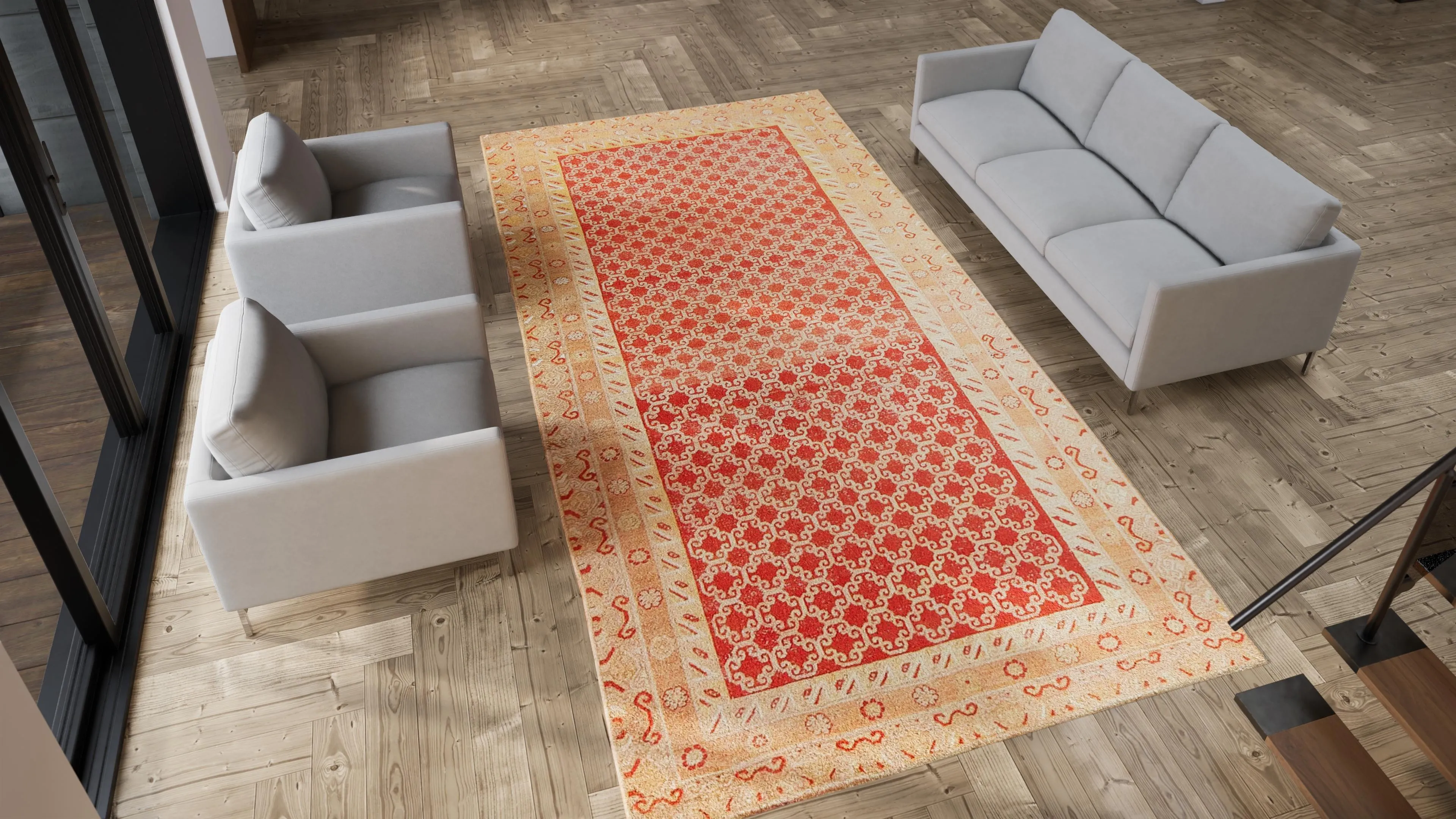 Gold & Red Antique Khotan Rug - 7'2" x 14'2"