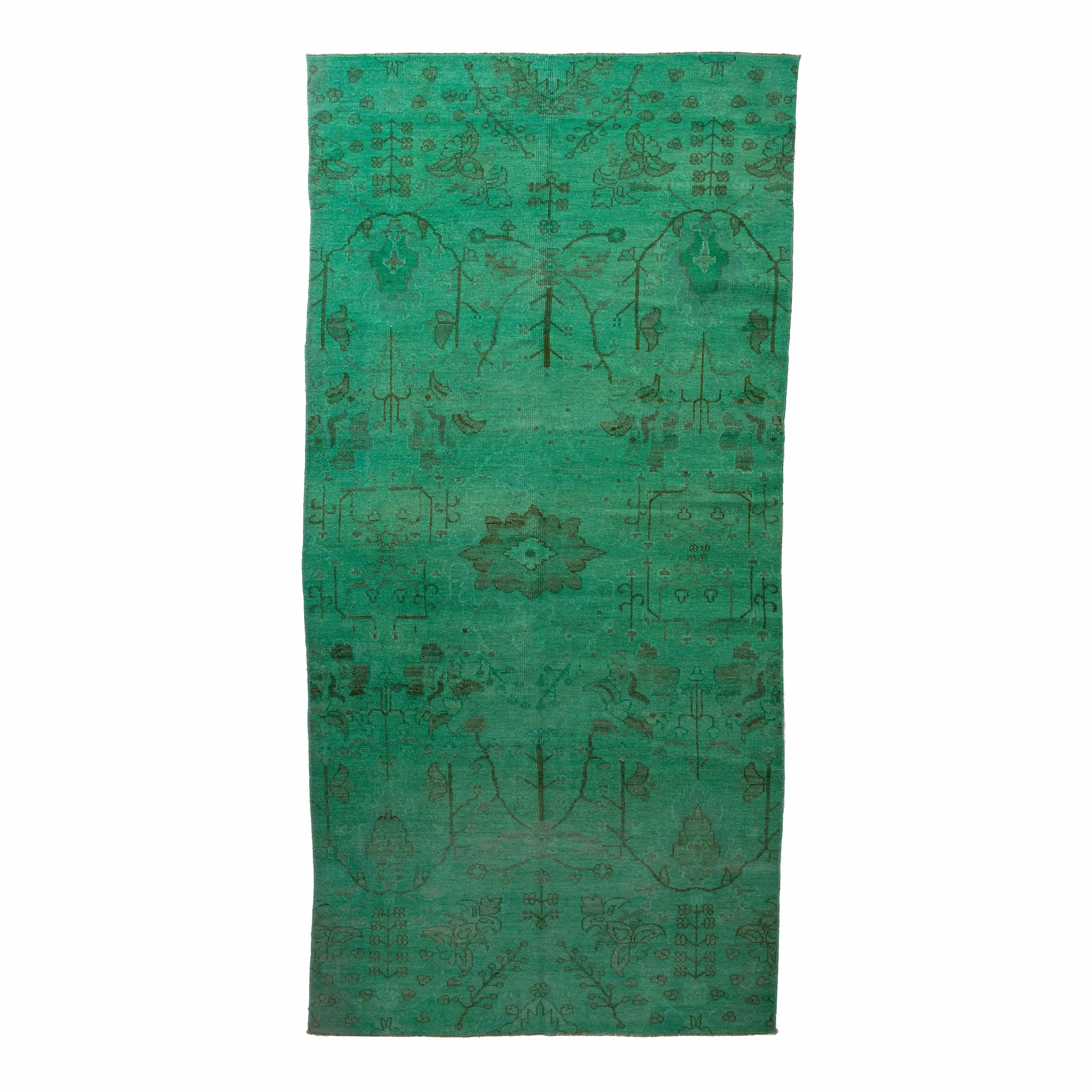 Green Overdyed Wool Rug - 6'10" x 14'7"