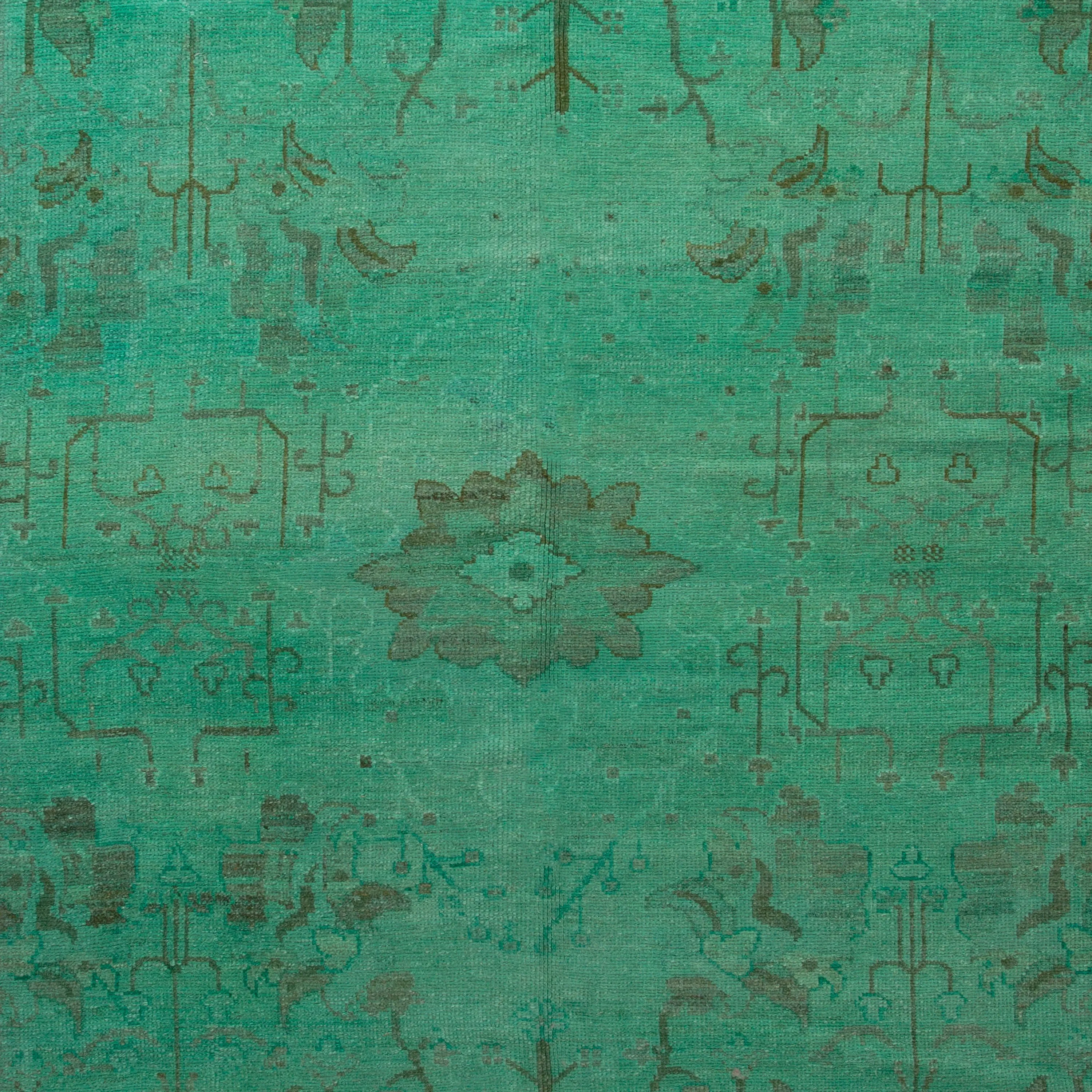 Green Overdyed Wool Rug - 6'10" x 14'7"