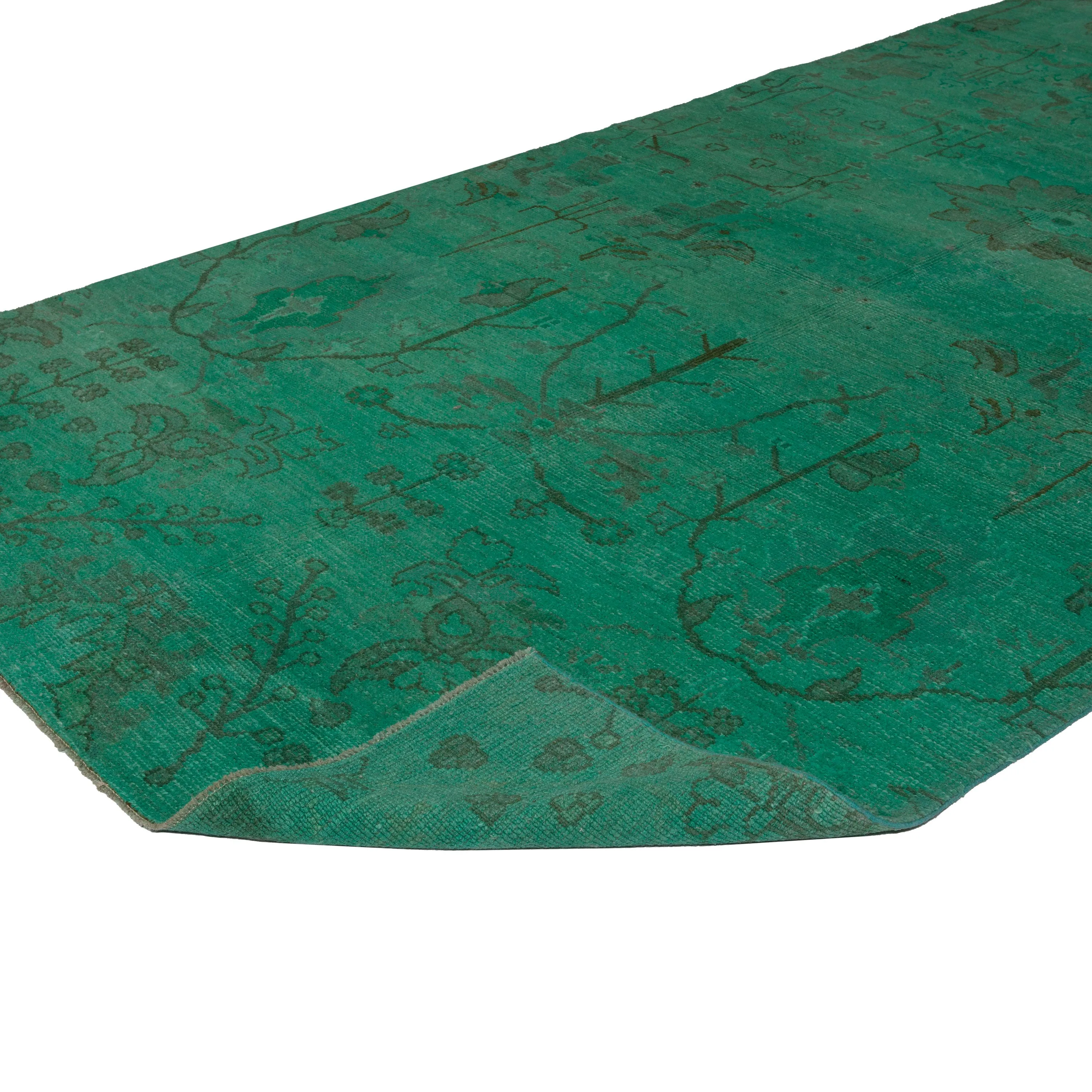 Green Overdyed Wool Rug - 6'10" x 14'7"