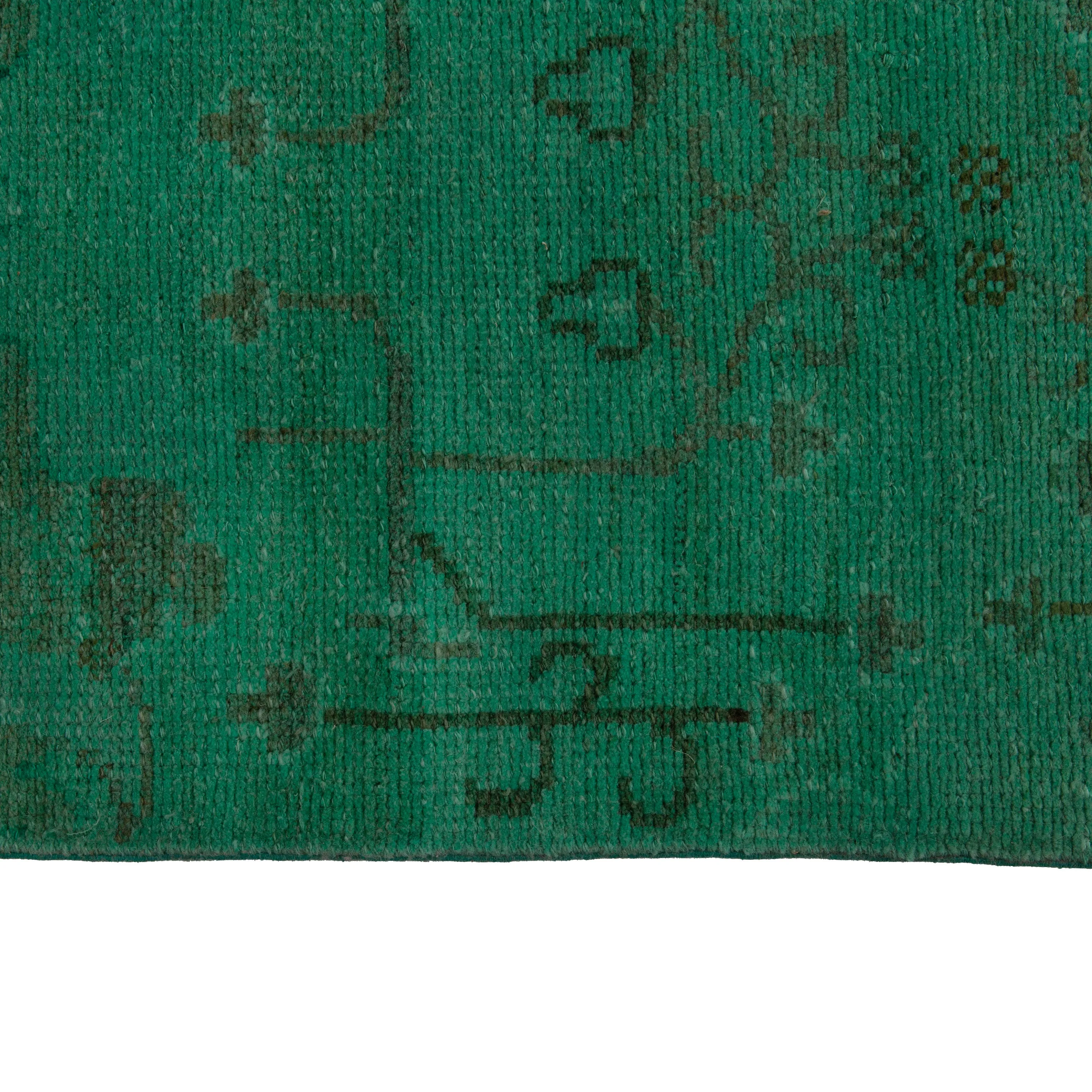 Green Overdyed Wool Rug - 6'10" x 14'7"