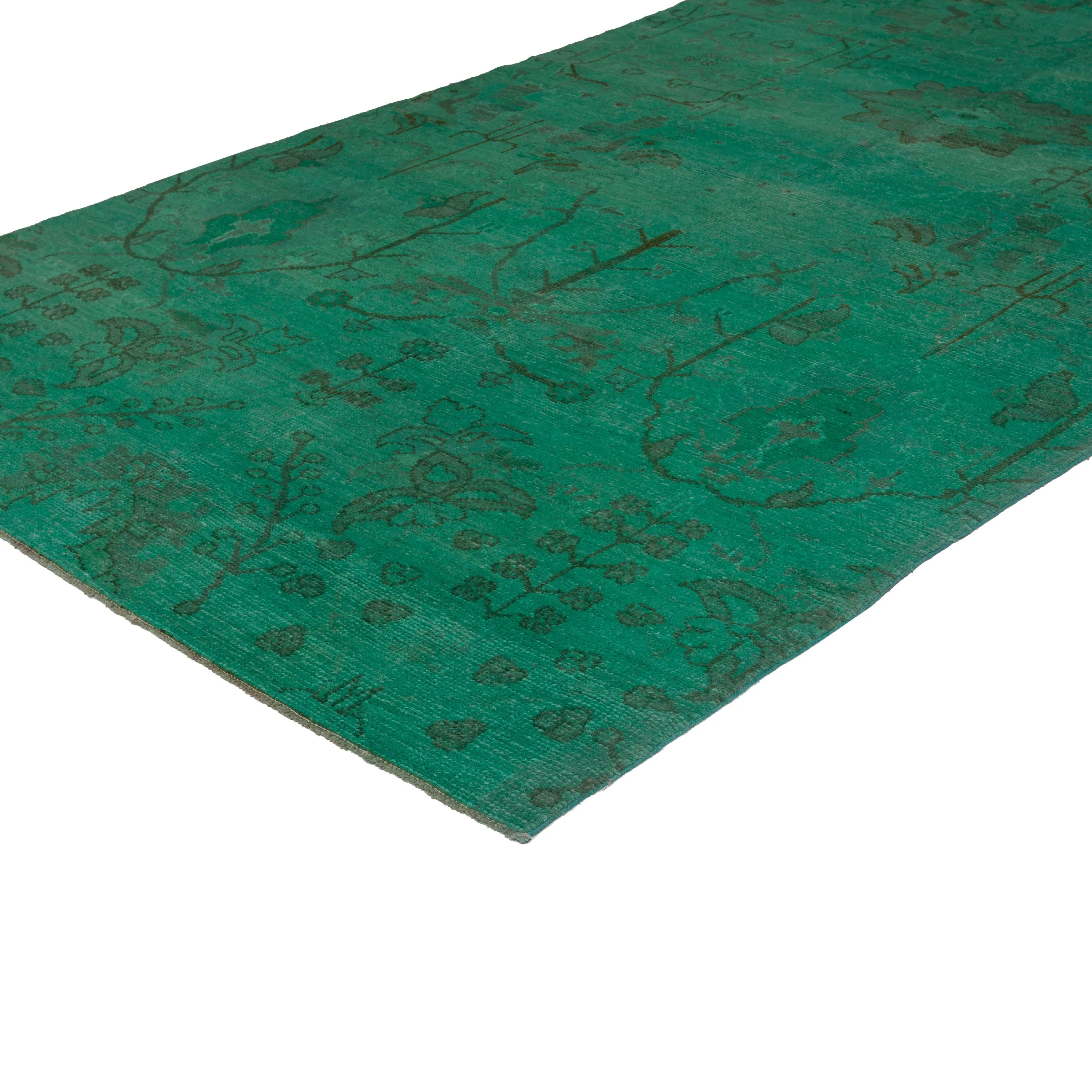 Green Overdyed Wool Rug - 6'10" x 14'7"