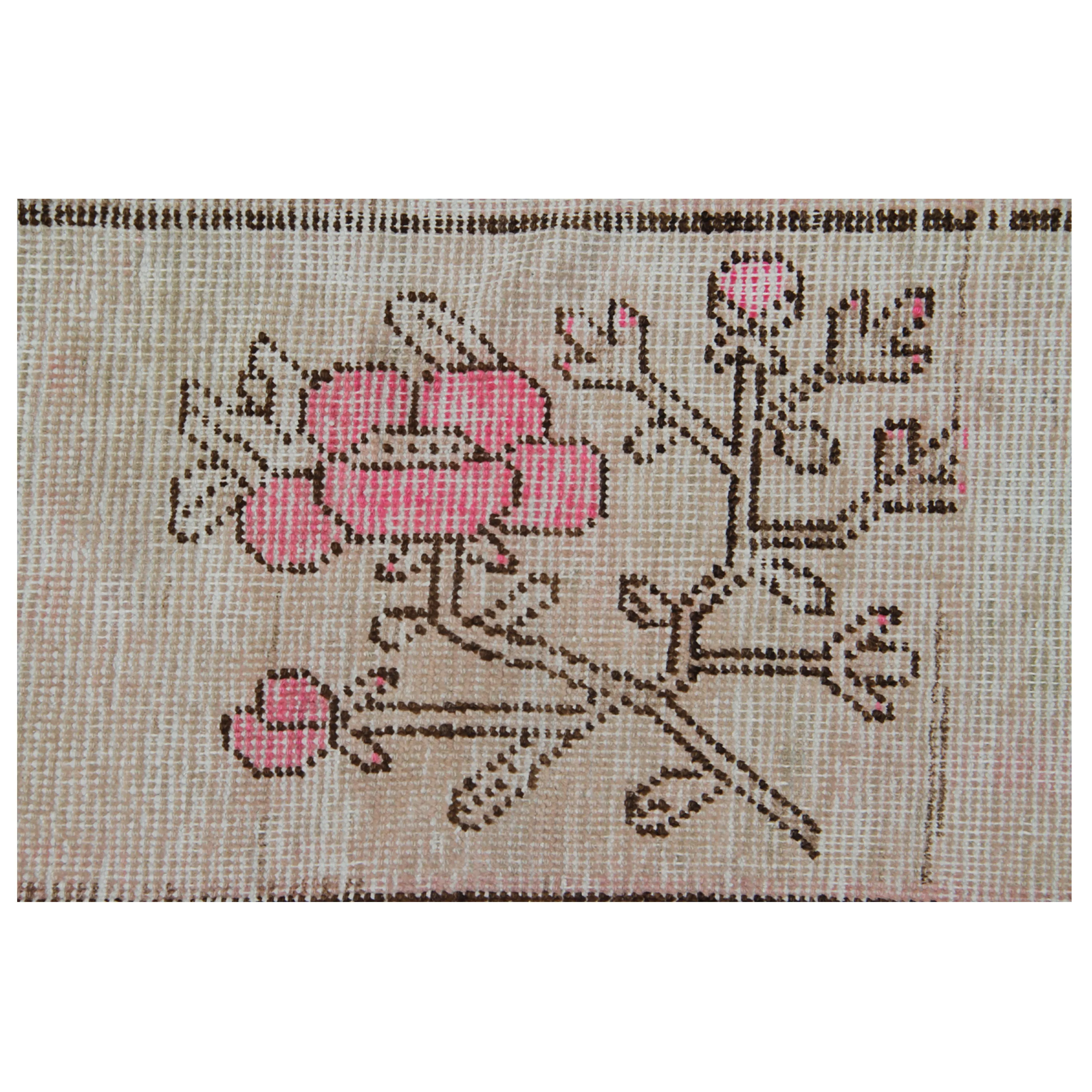 Grey & Pink Vintage Wool Cotton Blend Rug - 5'6" x 8'7"