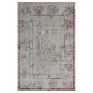 Grey & Pink Vintage Wool Cotton Blend Rug - 5'6" x 8'7"