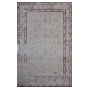 Grey & Pink Vintage Wool Cotton Blend Rug - 6'1" x 9'10"