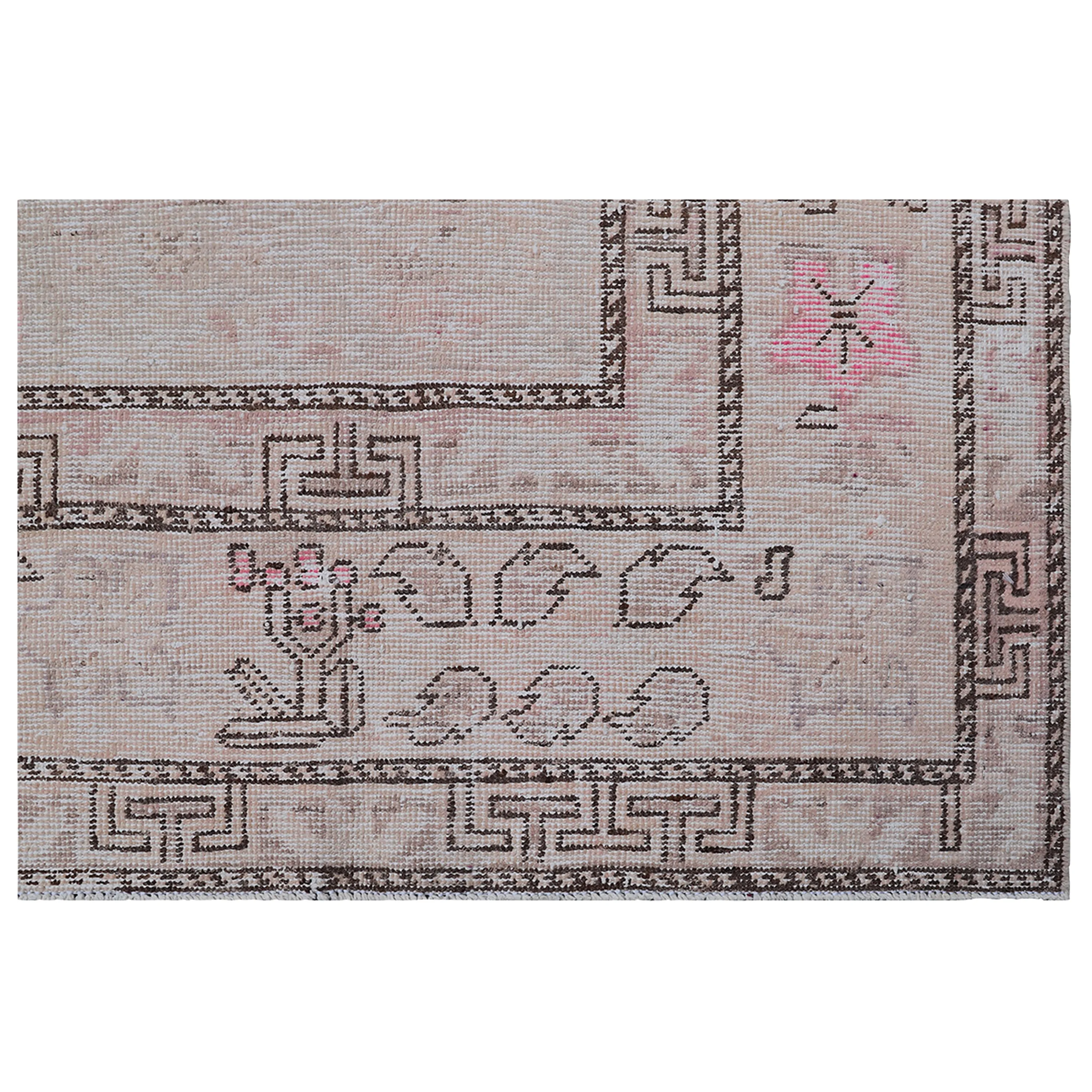 Grey & Pink Vintage Wool Cotton Blend Rug - 6'1" x 9'10"
