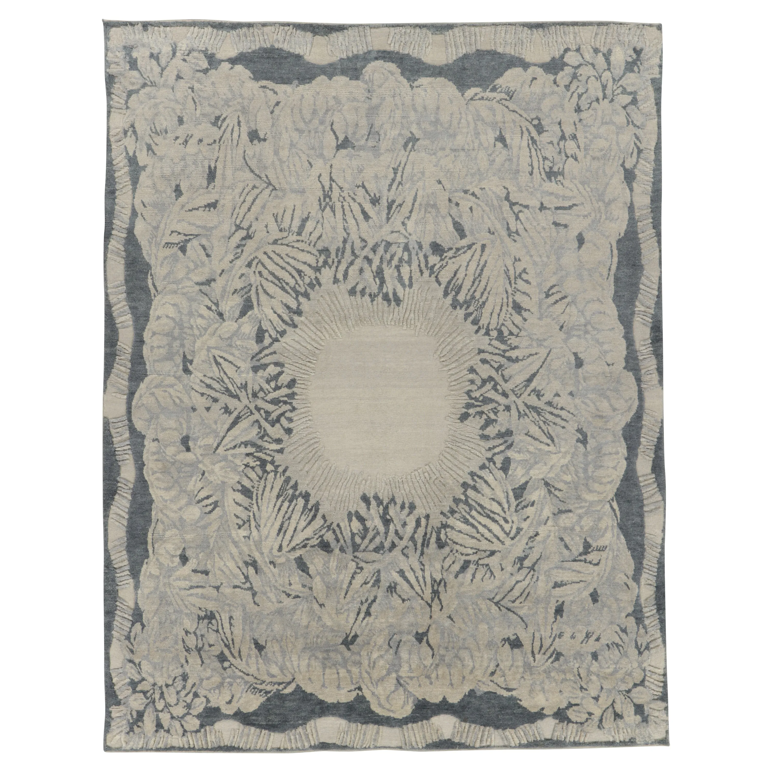 Grey Contemporary Wool Cotton Rug - 9'3' x 12'1"