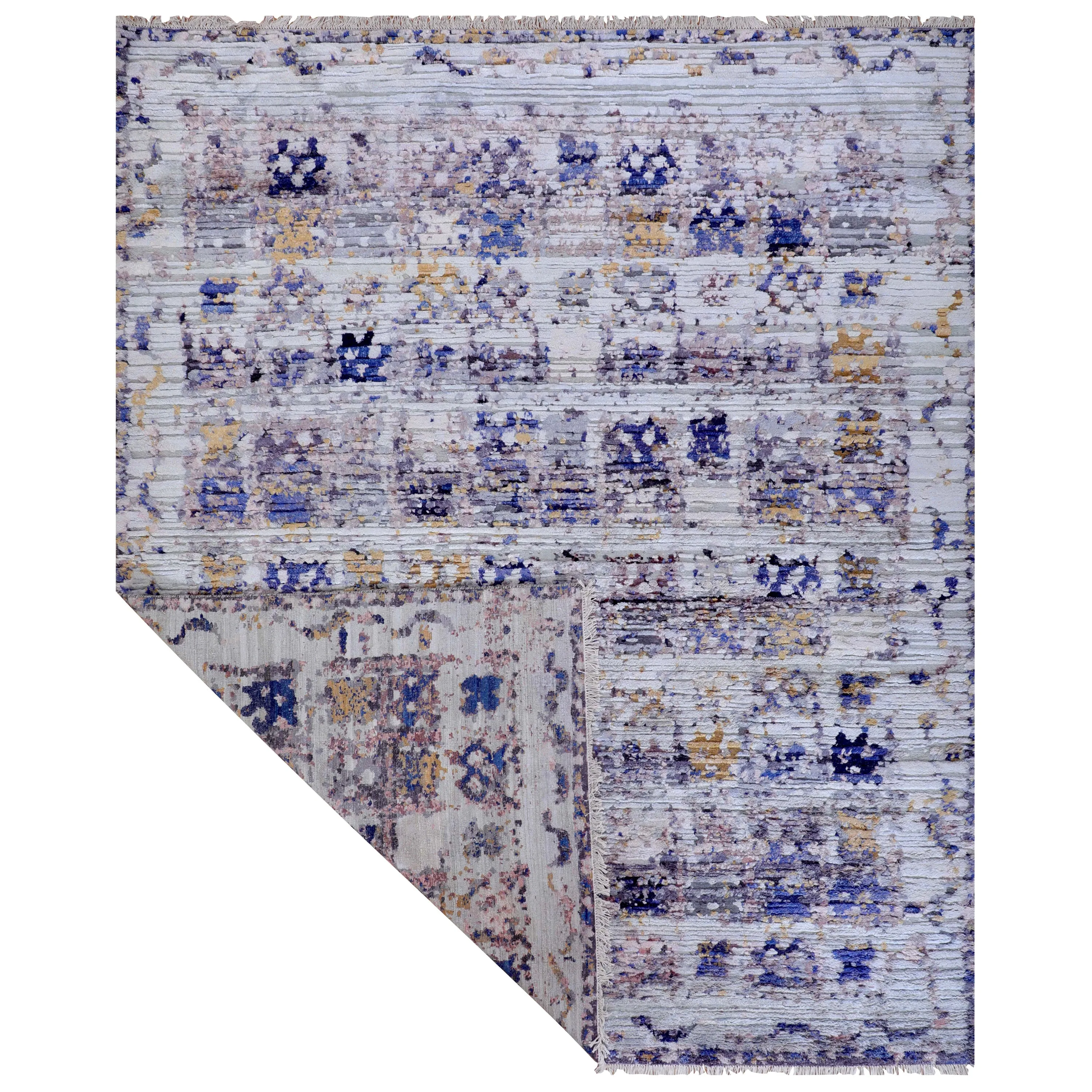 Grey Contemporary Wool Silk Blend Rug