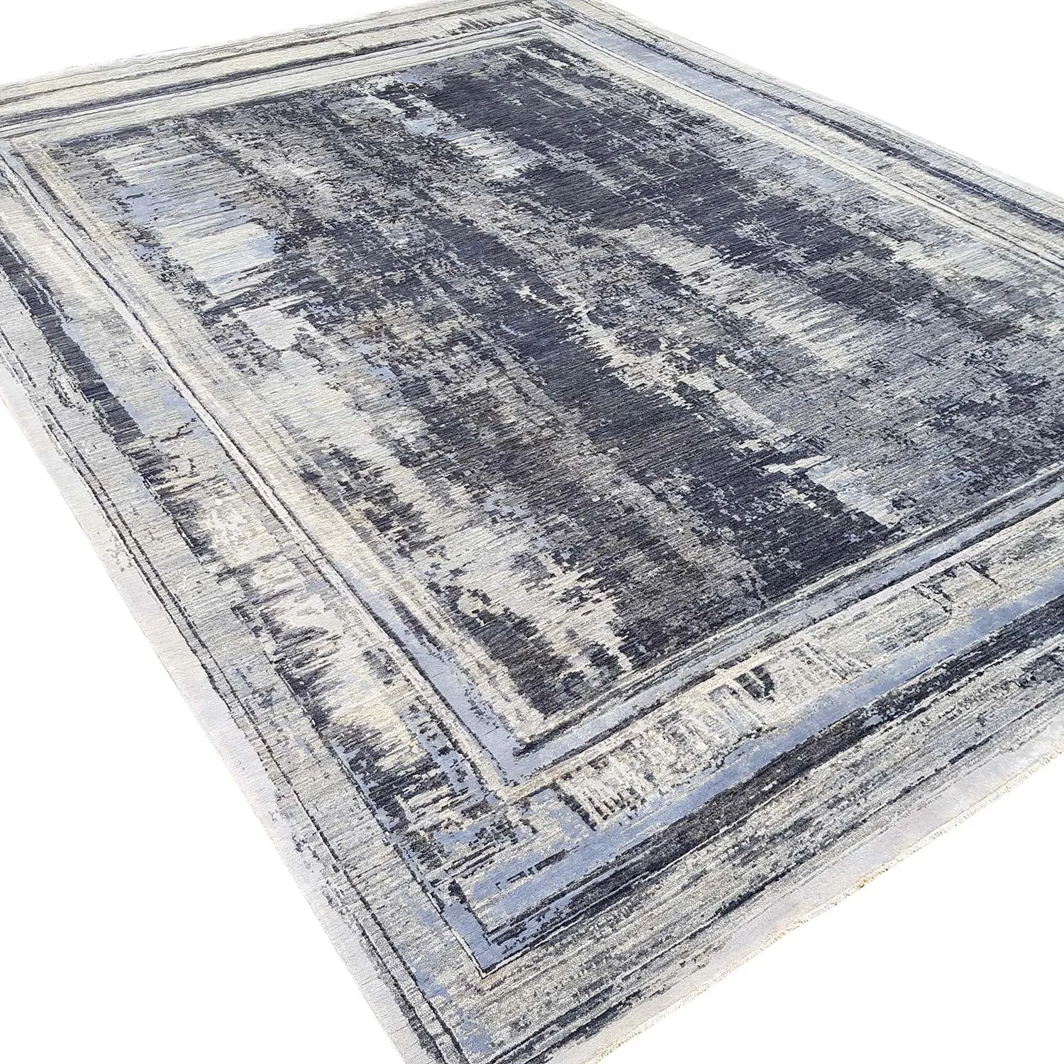 Grey Modern Wool Silk Blend Rug - 8'10" x 11'11"
