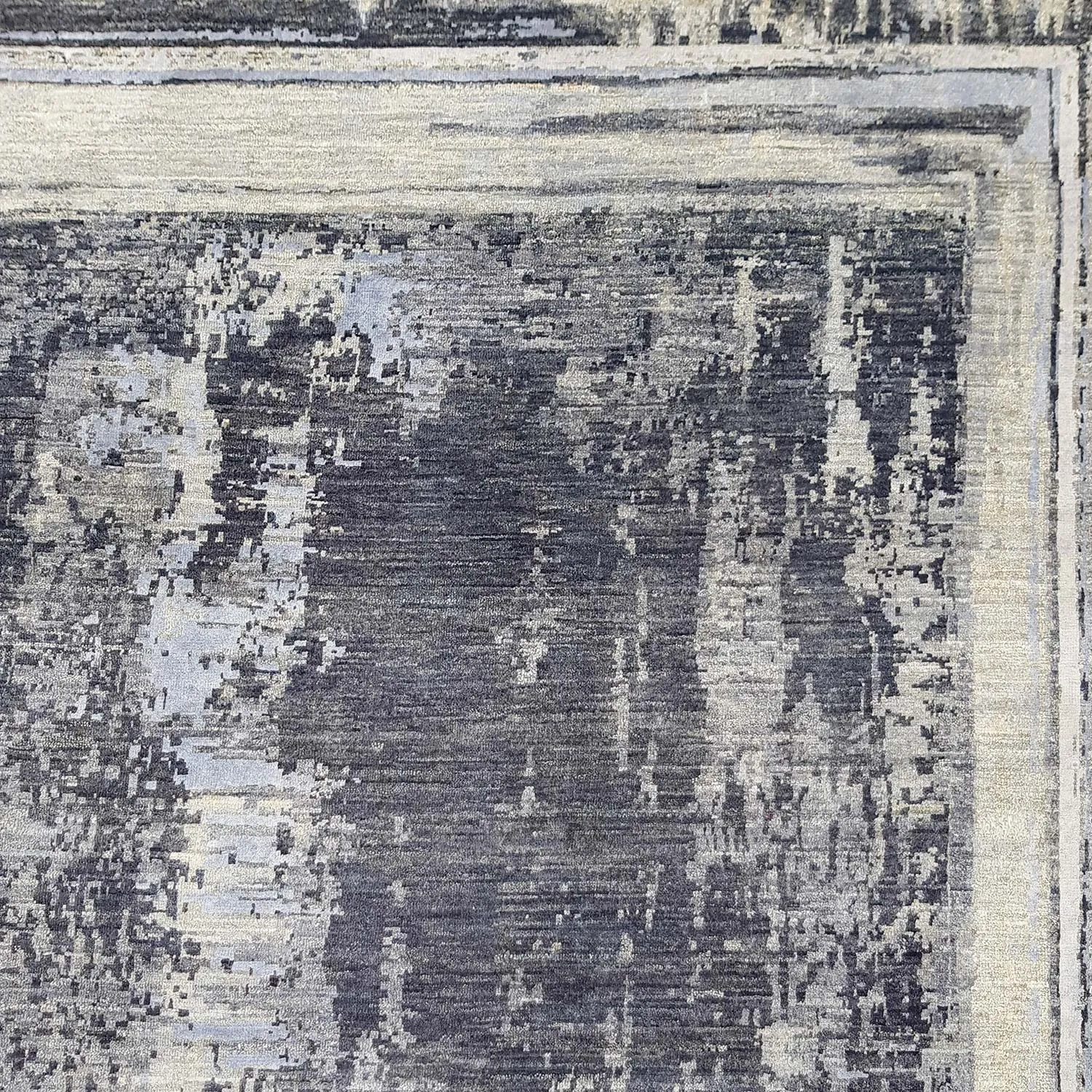 Grey Modern Wool Silk Blend Rug - 8'10" x 11'11"