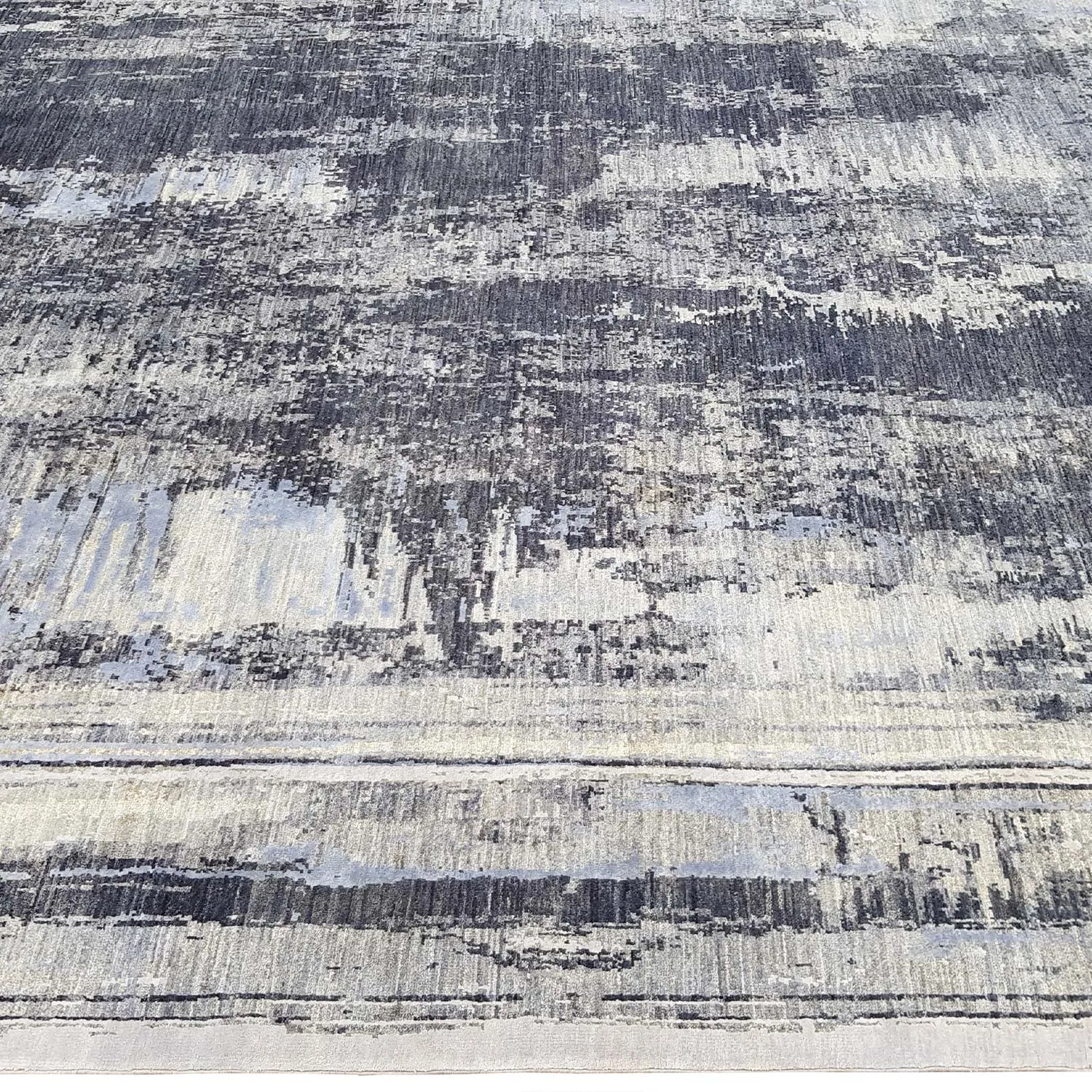 Grey Modern Wool Silk Blend Rug - 8'10" x 11'11"