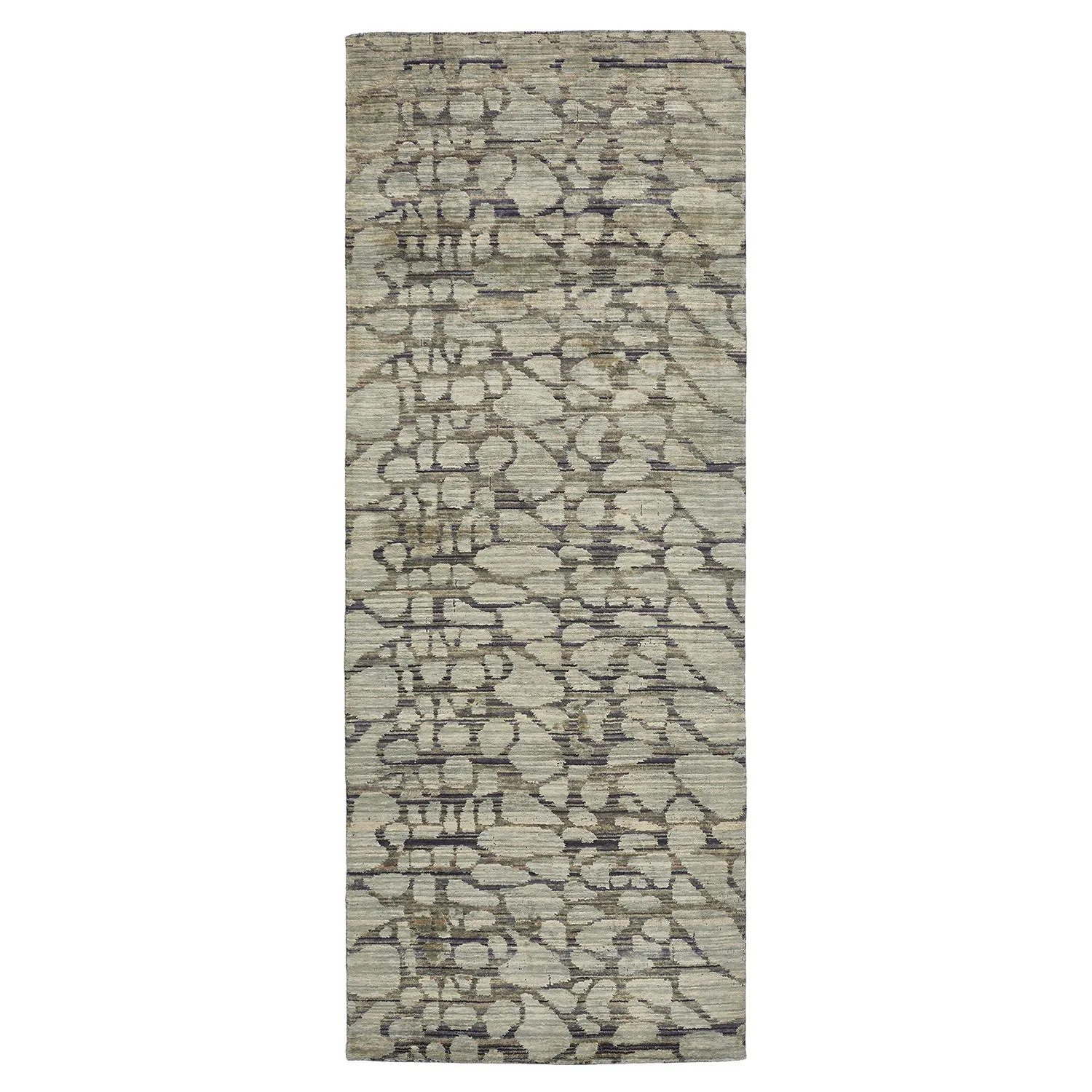 Grey Modern Wool Silk Blend Runner - 3' x 7'8"