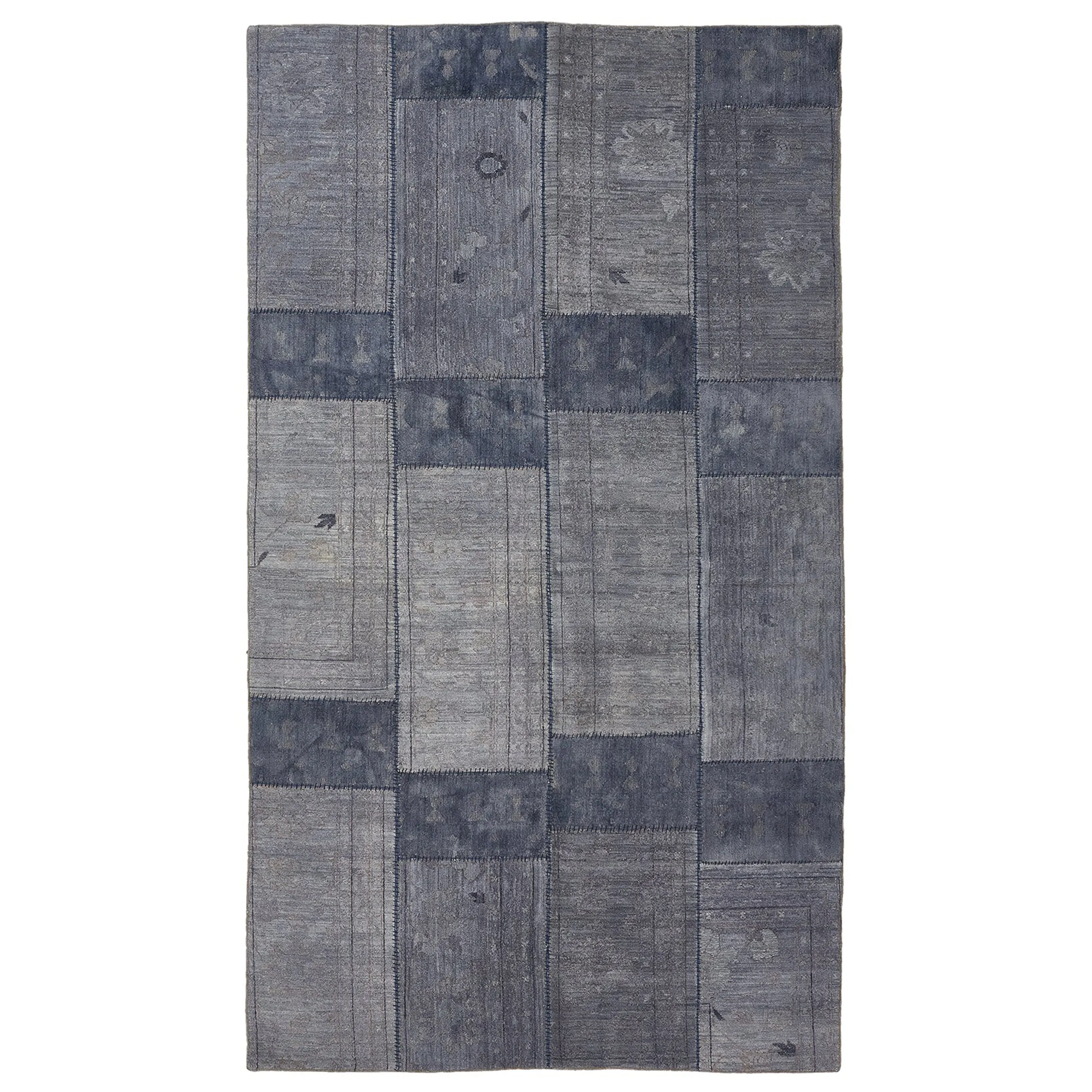 Grey Overdyed Patchwork Wool Rug - 6'10" x 12'4"