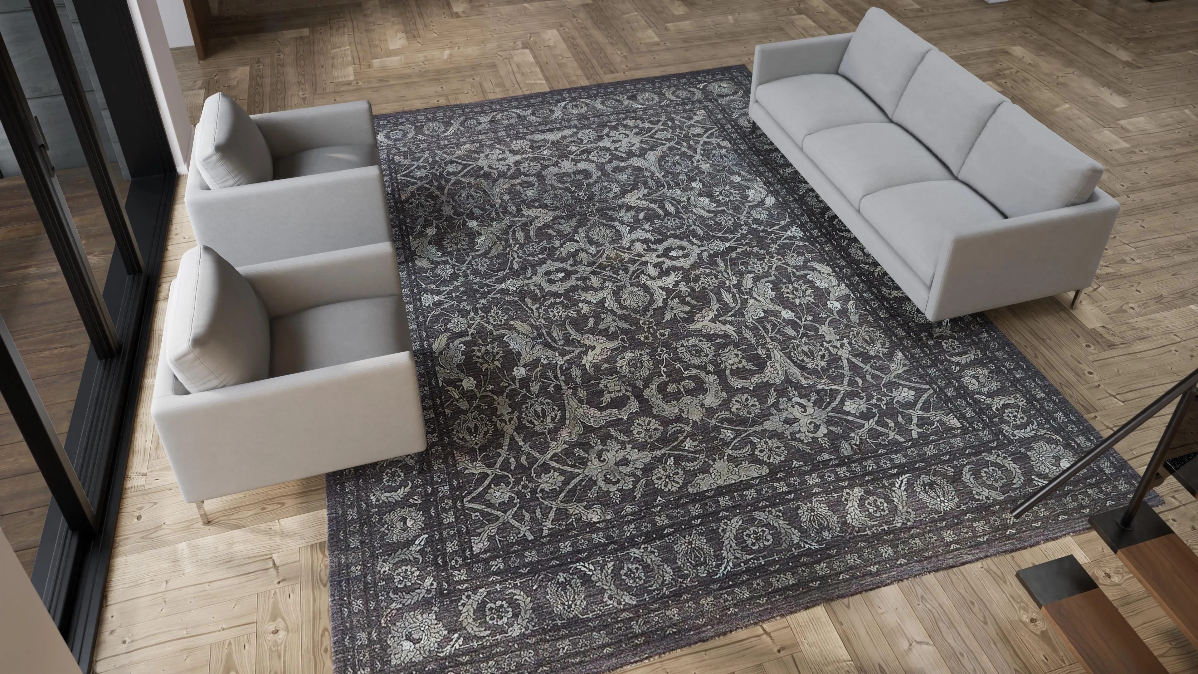 Grey Traditional Wool Rug - 11'1" x 14'1"