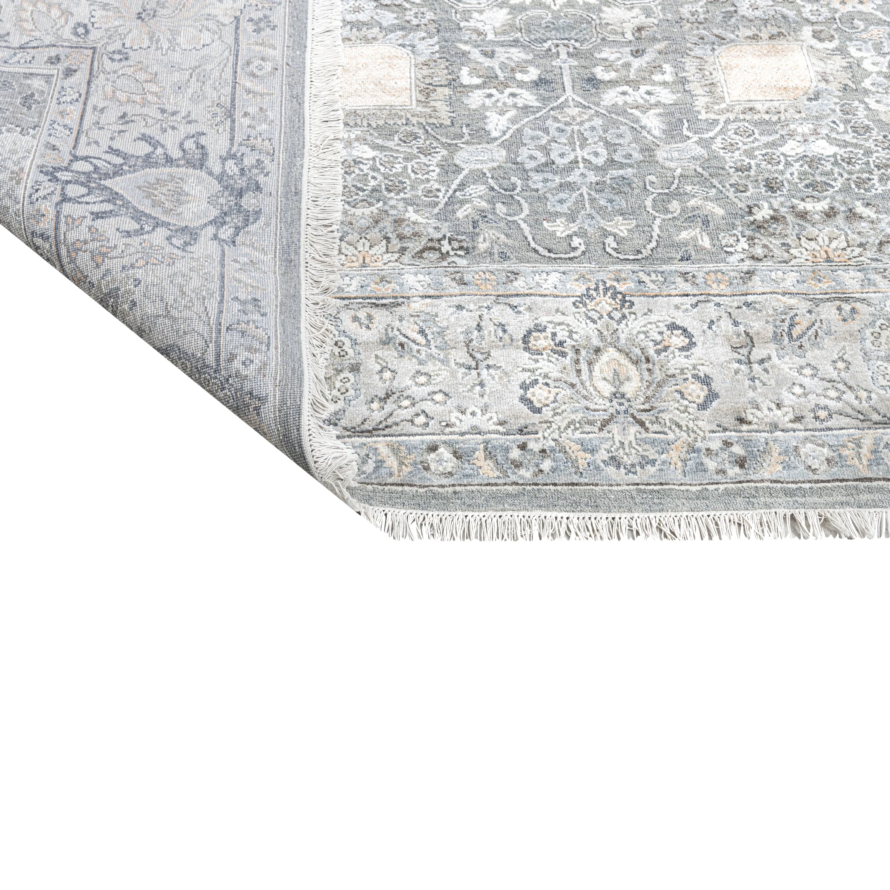 Grey Traditional Wool Silk Blend Rug - 9'1" x 11'11"