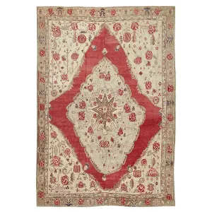 Ivory & Red Vintage Wool Rug - 9'4" x 13'8"