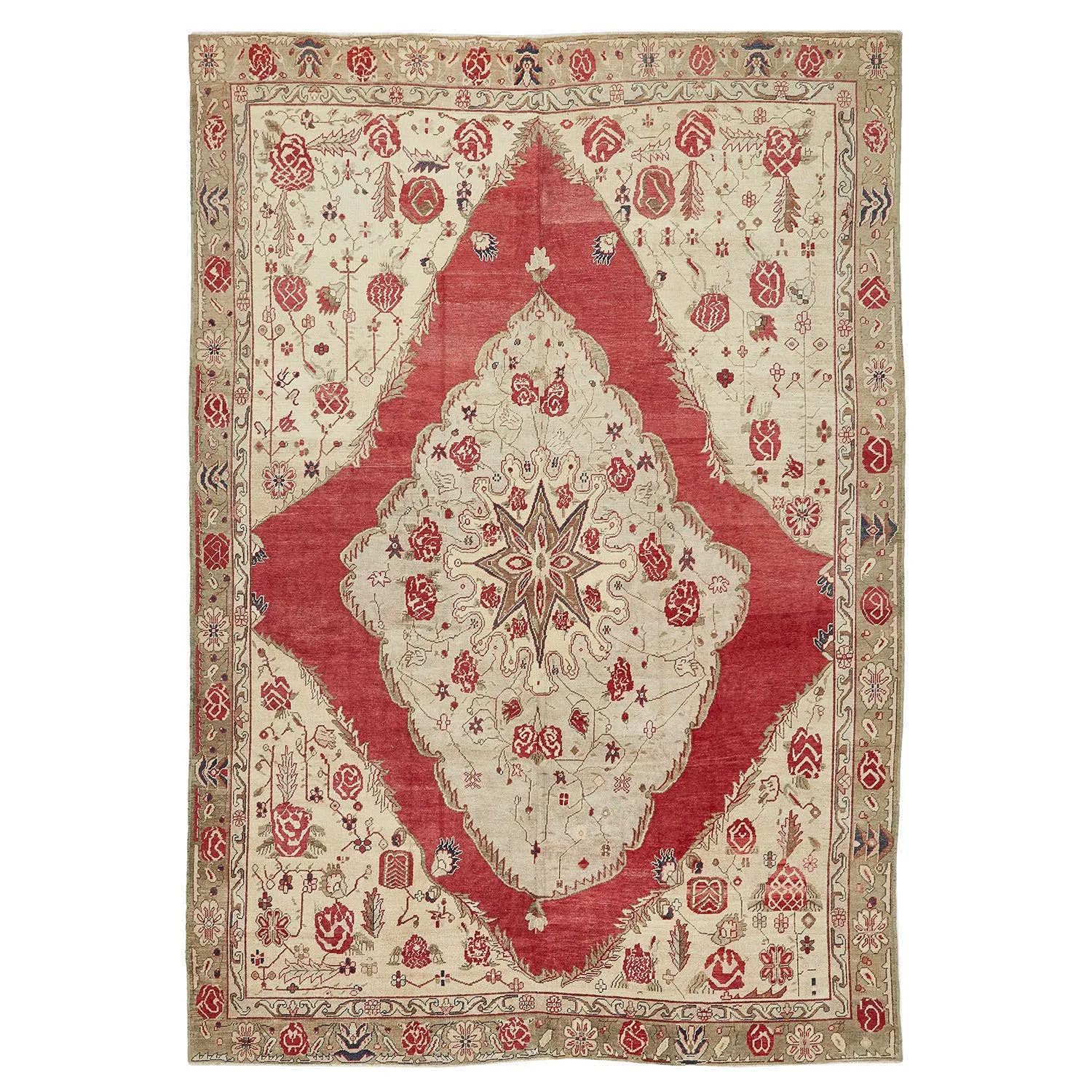 Ivory & Red Vintage Wool Rug - 9'4" x 13'8"