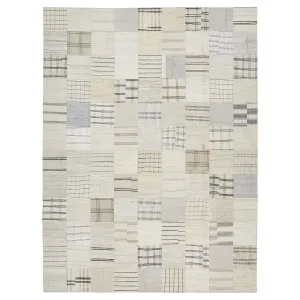 Ivory Patchwork Wool Rug - 9'1" x 12'
