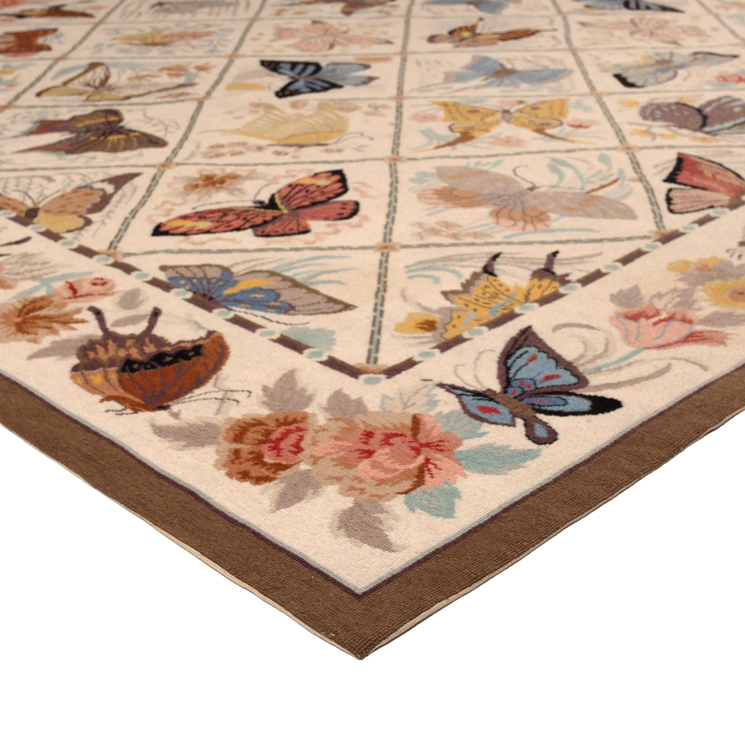 Multicolored Flatweave Butterly Motif Rug - 7'9" x 9'9"