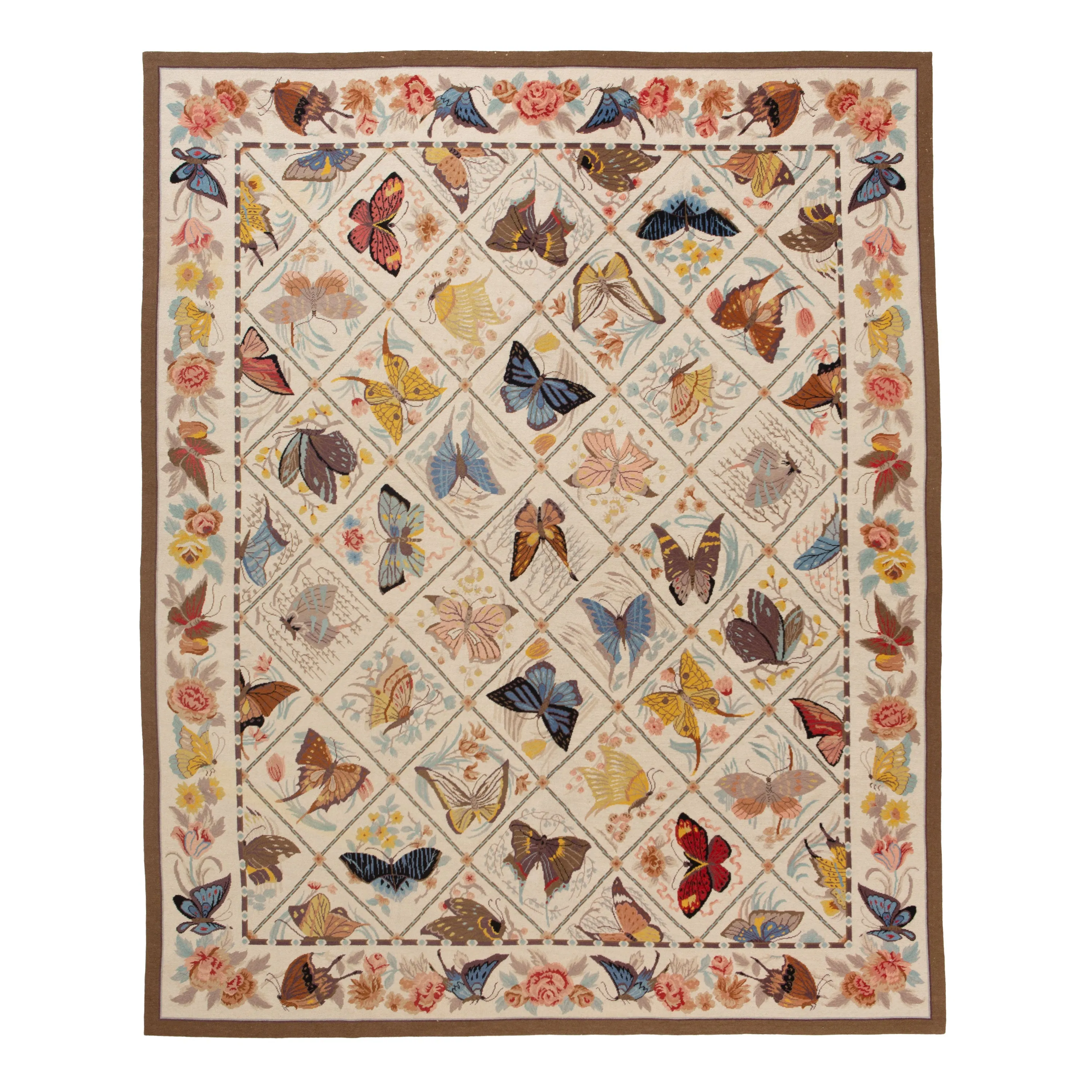 Multicolored Flatweave Butterly Motif Rug - 7'9" x 9'9"