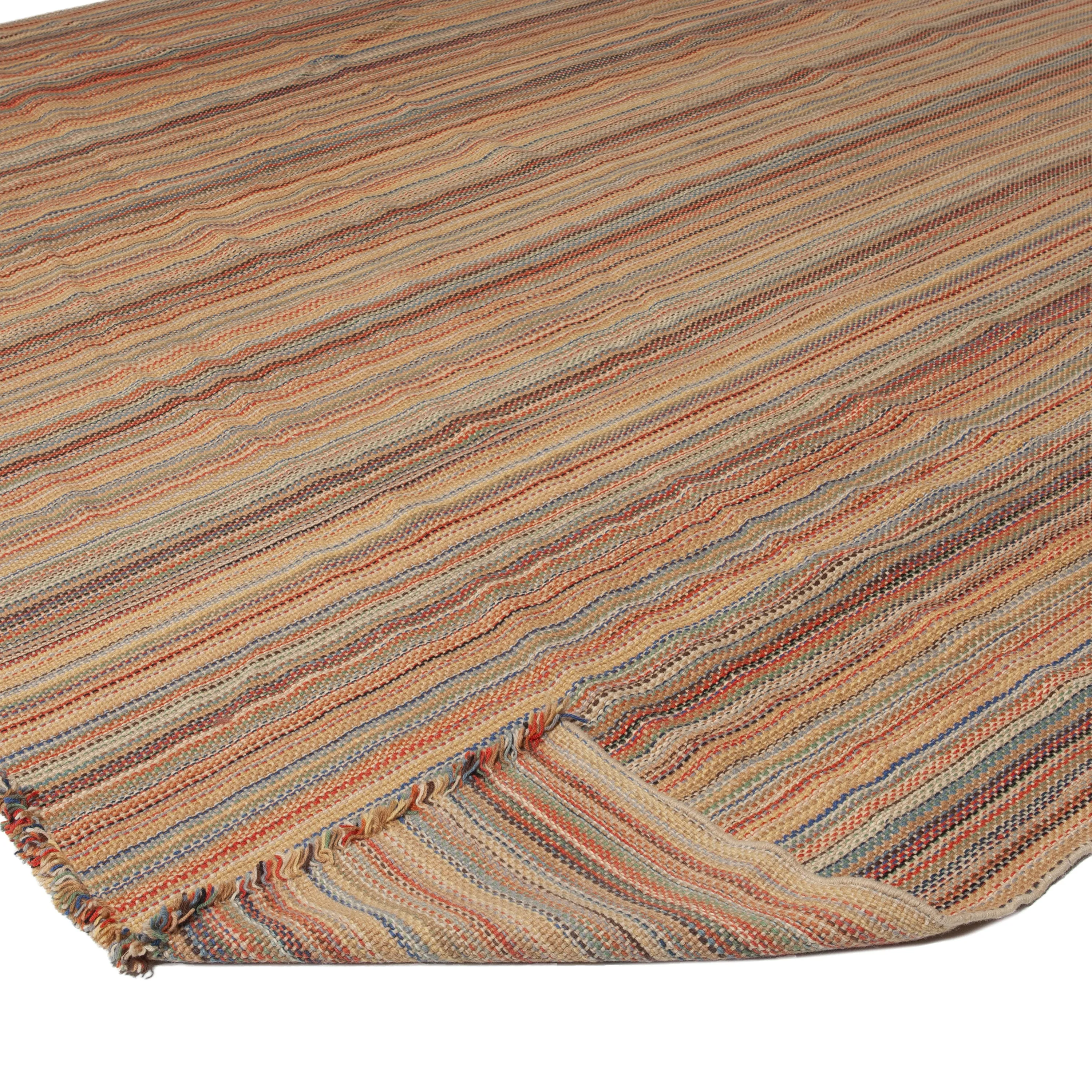 Multicolored Flatweave Wool Rug - 12' x 16'