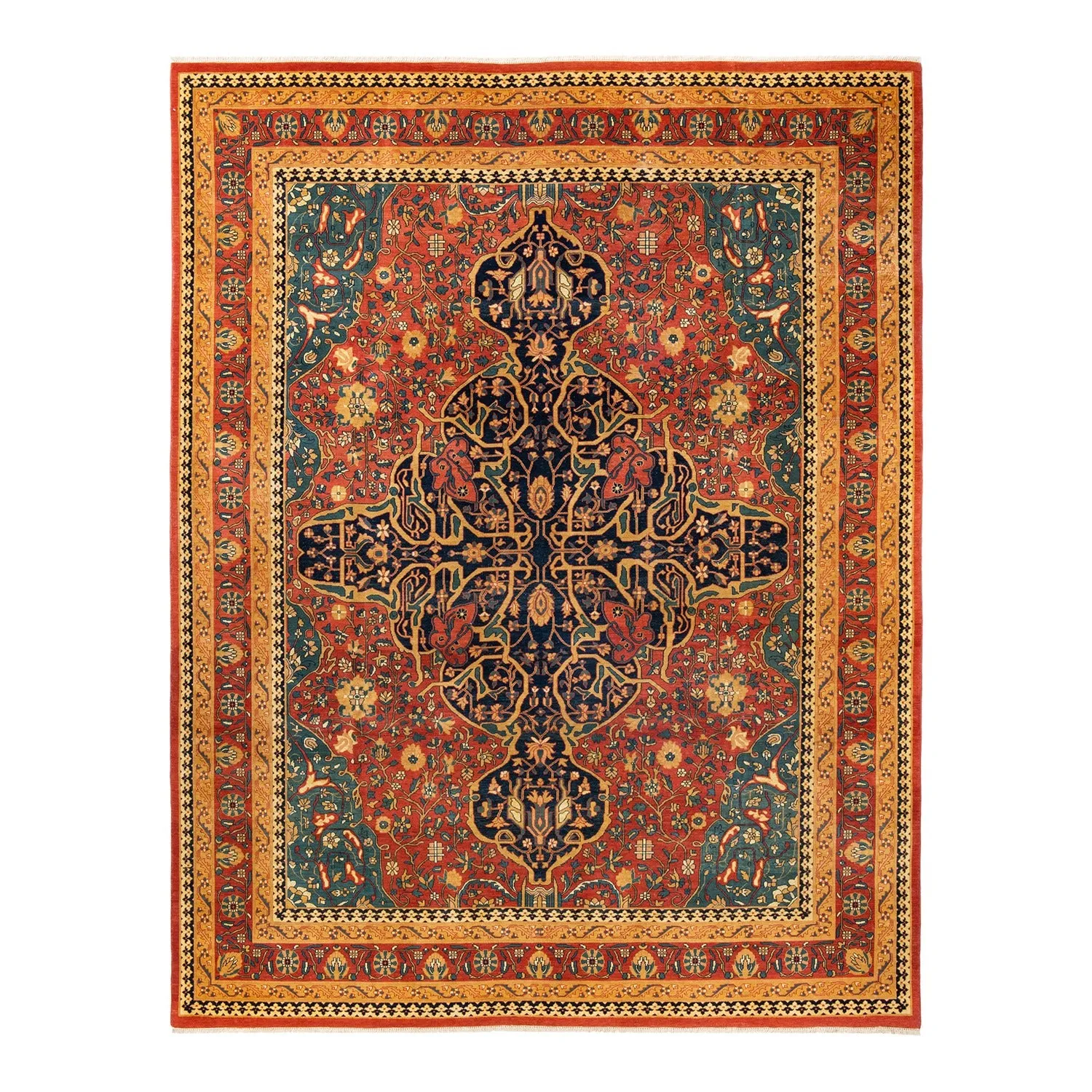 Multicolored Traditional Wool Rug - 9'1" x 12'3"
