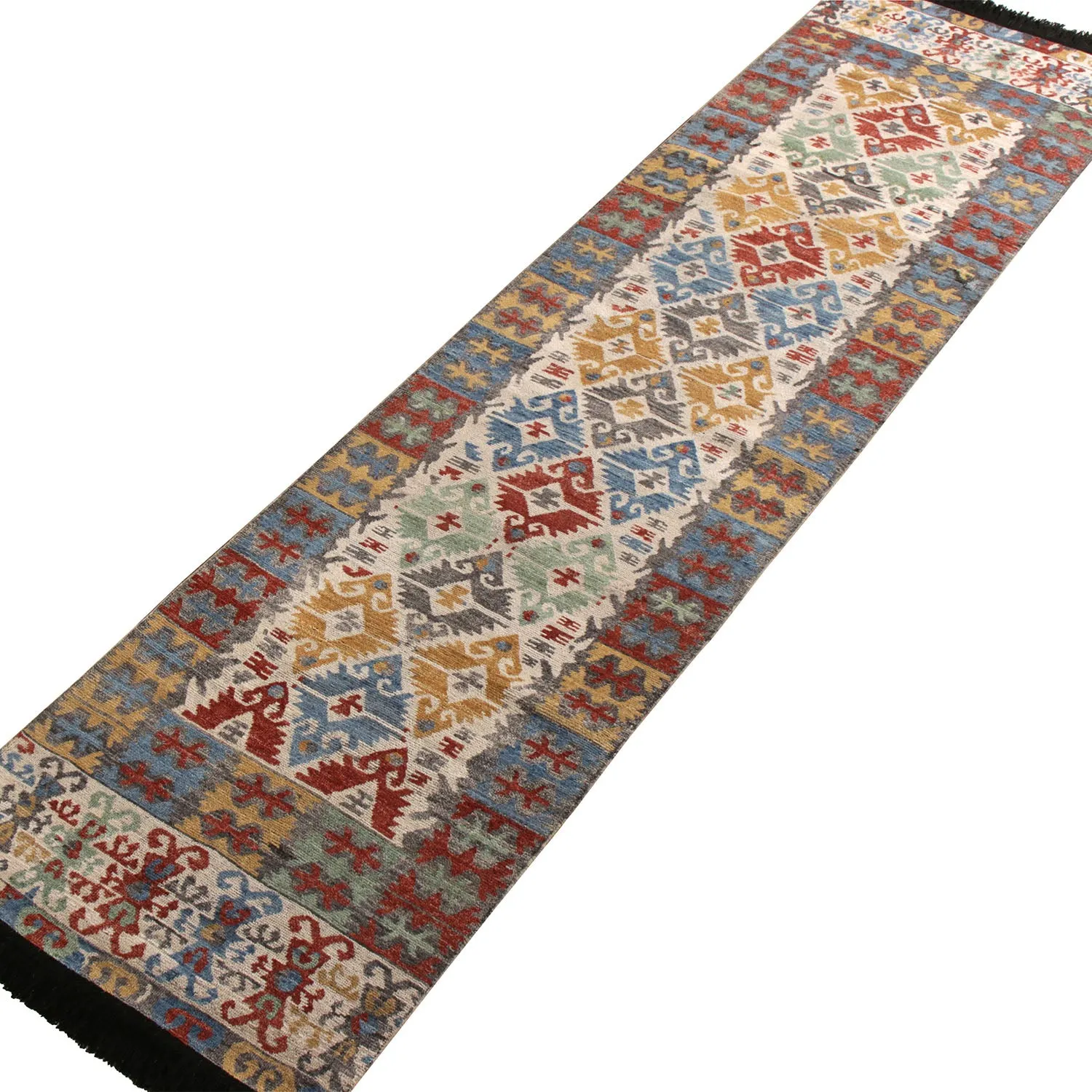 Multicolored Transitional Wool Runner - 3'3" x 12'2"