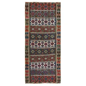 Multicolored Vintage Flatweave Wool Runner - 5'1" x 11'7"