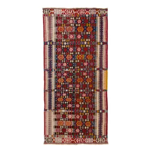 Multicolored Vintage Flatweave Wool Turkish Kilim Runner - 5'3" x 12'3"