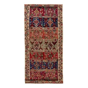 Multicolored Vintage Flatweave Wool Turkish Kilim Runner - 5'3" x 13'1"