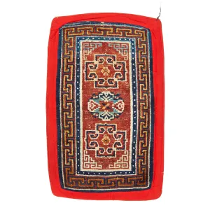 Multicolored Vintage Traditional Tibetan Wool Rug - 2'9" x 4'4"