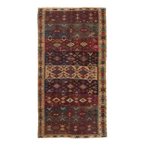 Multicolored Vintage Turkish Kilim Wool Rug - 5'1" x 10'8"