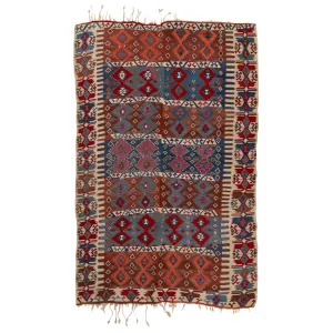 Multicolored Vintage Turkish Kilim Wool Rug - 5'6" x 8'11"