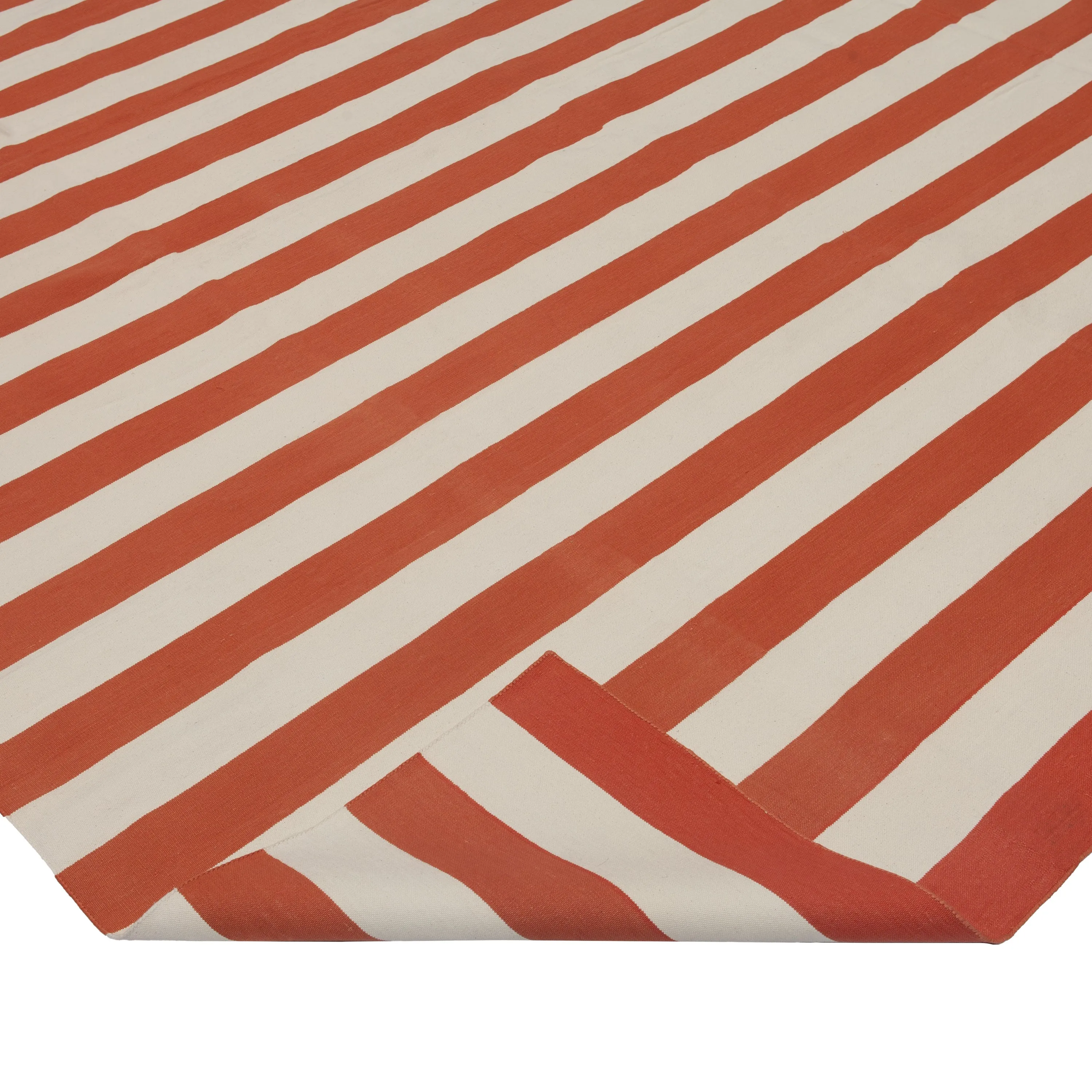 Orange & White Dhurrie Cotton Rug - 10' x 14'3"