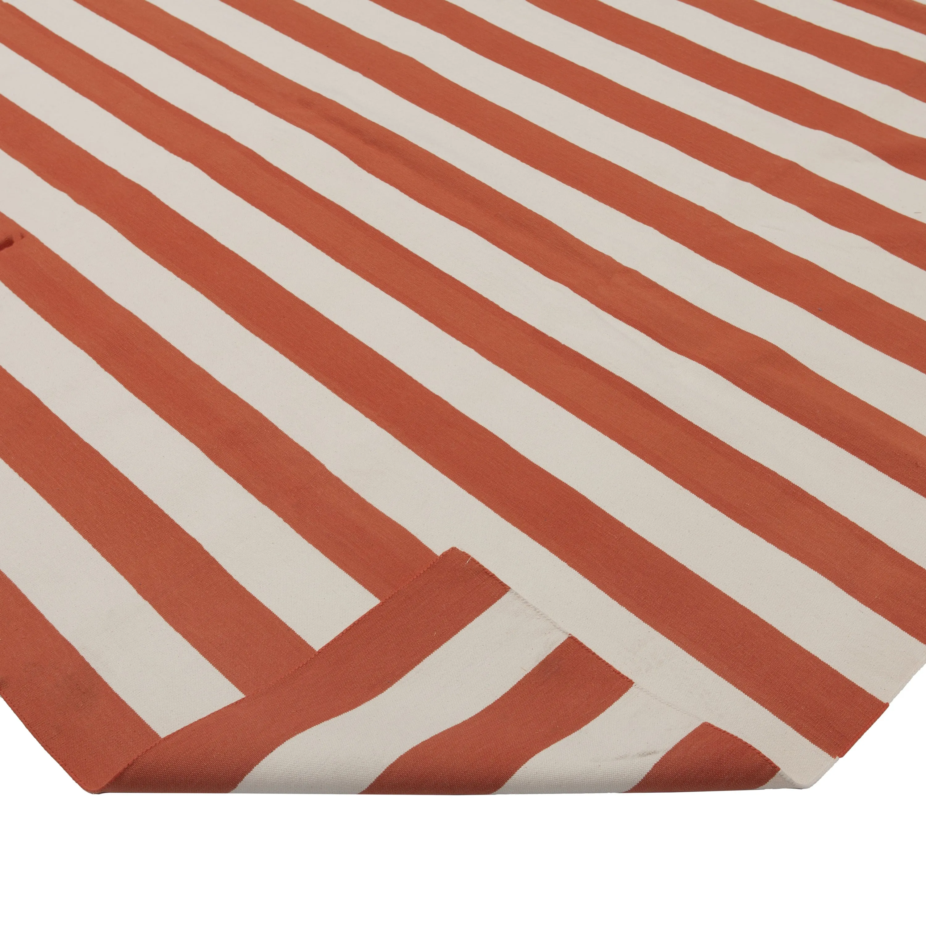 Orange & White Dhurrie Cotton Rug - 10' x 14'3"