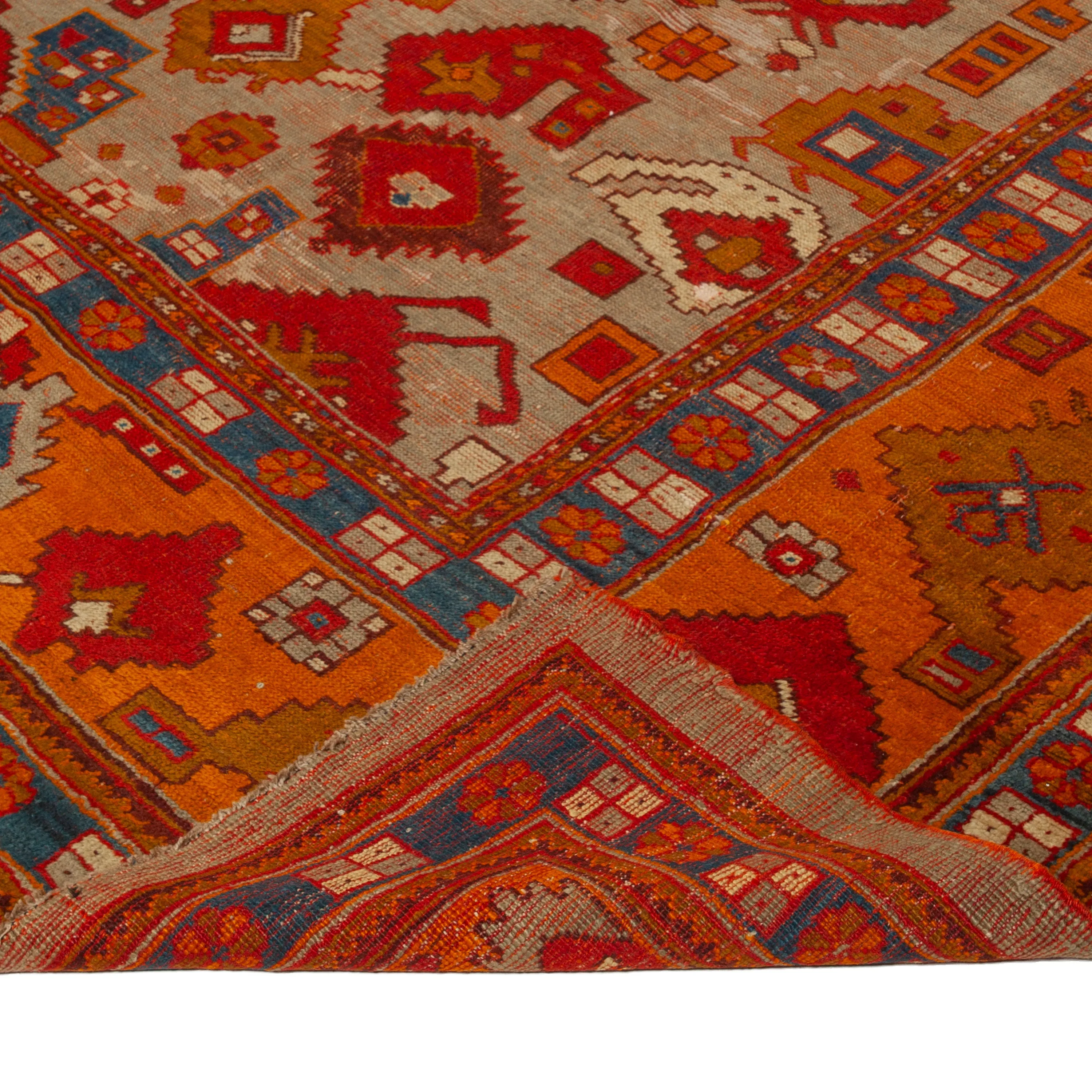 Orange Antique Turkish Oushak Rug - 11'10" x 13'3"